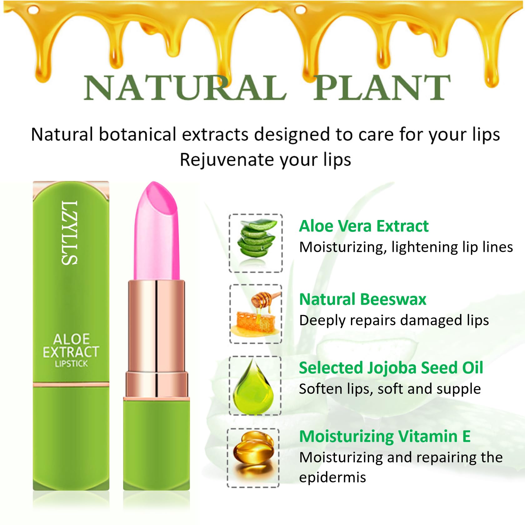 4 Pack Aloe Vera Lipstick,Long Wear Nourishing Lip stick,Waterproof Moisturizing Color Changing Lip Balm Lipstick,Lip Gloss,Magic Temp Color Change Matte Lip Gloss Makeup