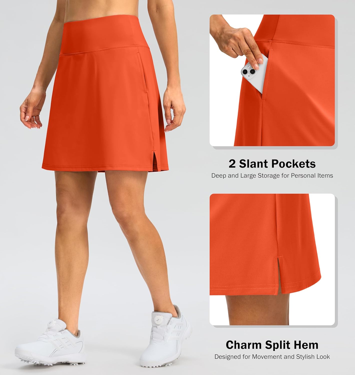 SANTINY 18" Skorts for Women 3 Pockets High Waist Long Athletic Tennis Skirt Golf Skort for Casual Summer Travel