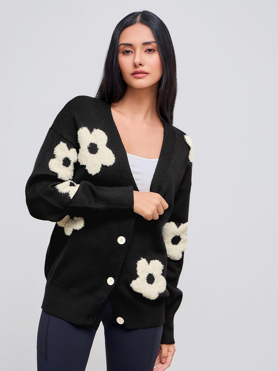 CIDER Womens Cardigan V Neck Floral Cardigan for Women Knit Button Down 2024 Fall
