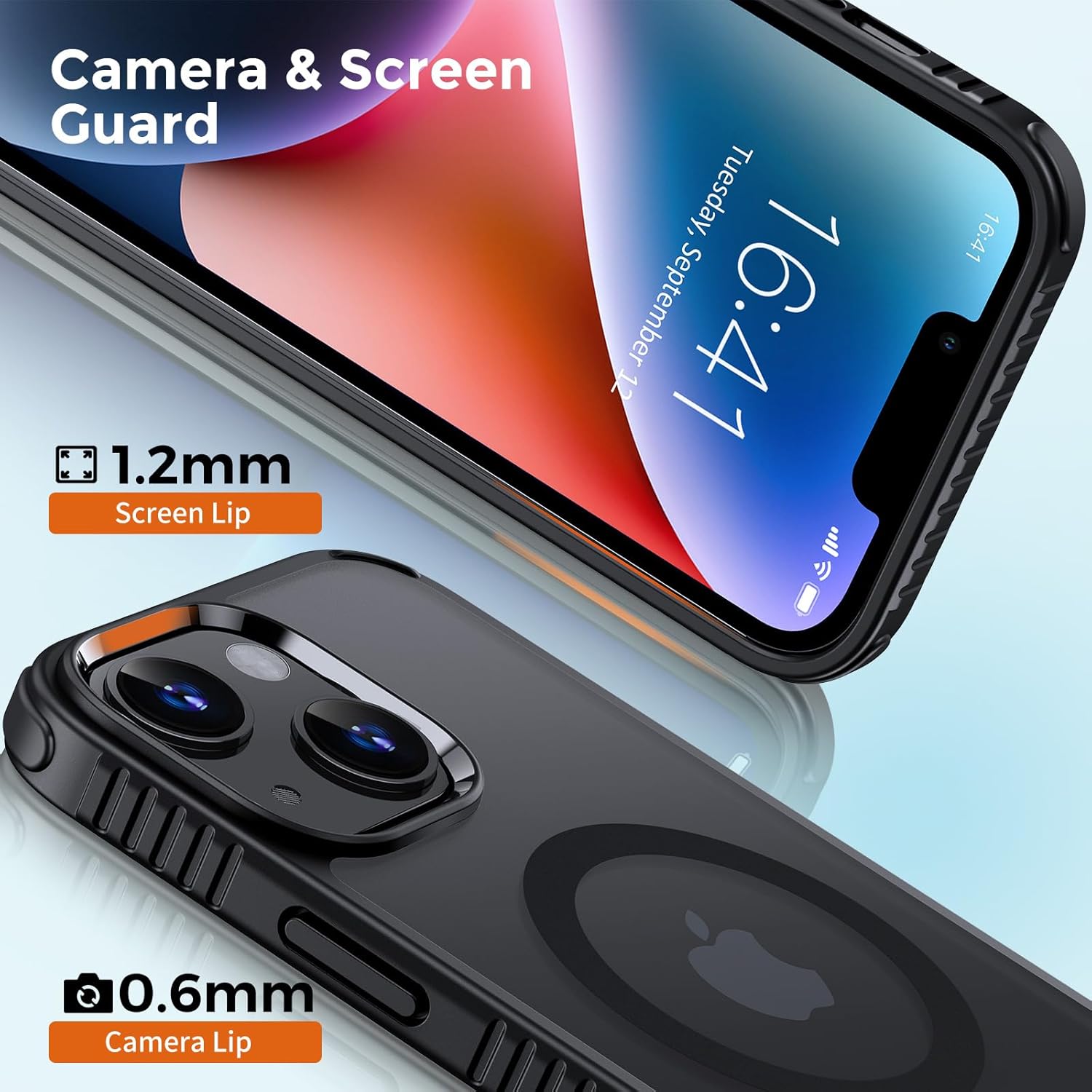 UNBREAKcable Case for iPhone 14 & iPhone 13, [Compatible with MagSafe] [Military Grade Shockproof] [Non-Slip] Translucent Matte Back and Soft TPU Edge Protective Case for iPhone 14/13 6.1", Black