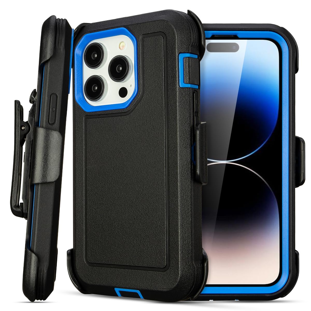 for Black iPhone 15 Case with Belt Clip, Shockproof Heavy Duty Rugged, 3 Layers of Sturdy,Anti-Drop, Military-Grade Defender Cover for iPhone 15 Case Black