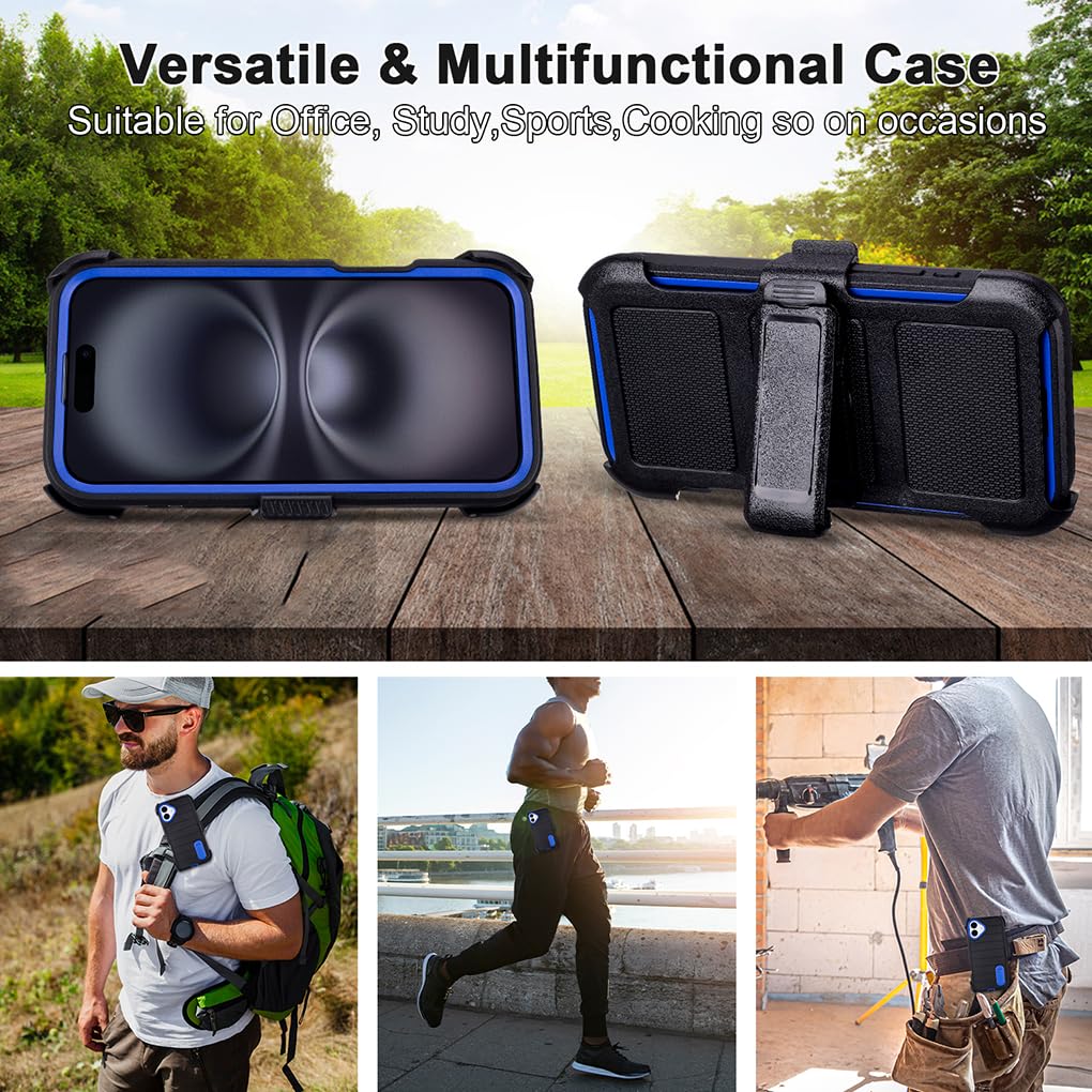 for Phone Case iPhone 16 Plus Case Black with Belt Clip Heavy Duty Holster for ShockPlusof Cases,3 Layers of Sturdy,Military Grade Defender Cover for iPhone 16 Plus Cases Black 6.7 Inch