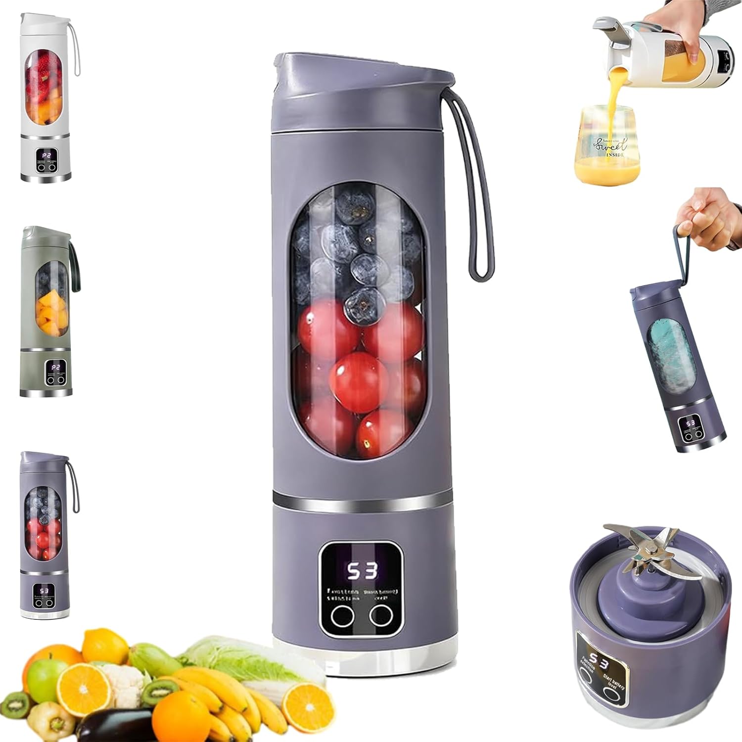 Digital Multimode Juicer Blender, Portable Blender Personal Electric,500ml Portable Juicer For Shakes And Smoothies, Best For Home & Travel (2PCS White Army Green)