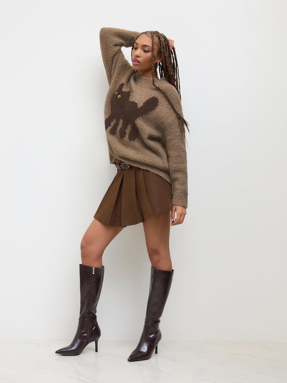 CIDER Women’s Cat Sweater Long Sleeve Crew Neck Fun Graphic Cute Patterned Pullover Sweater Tops