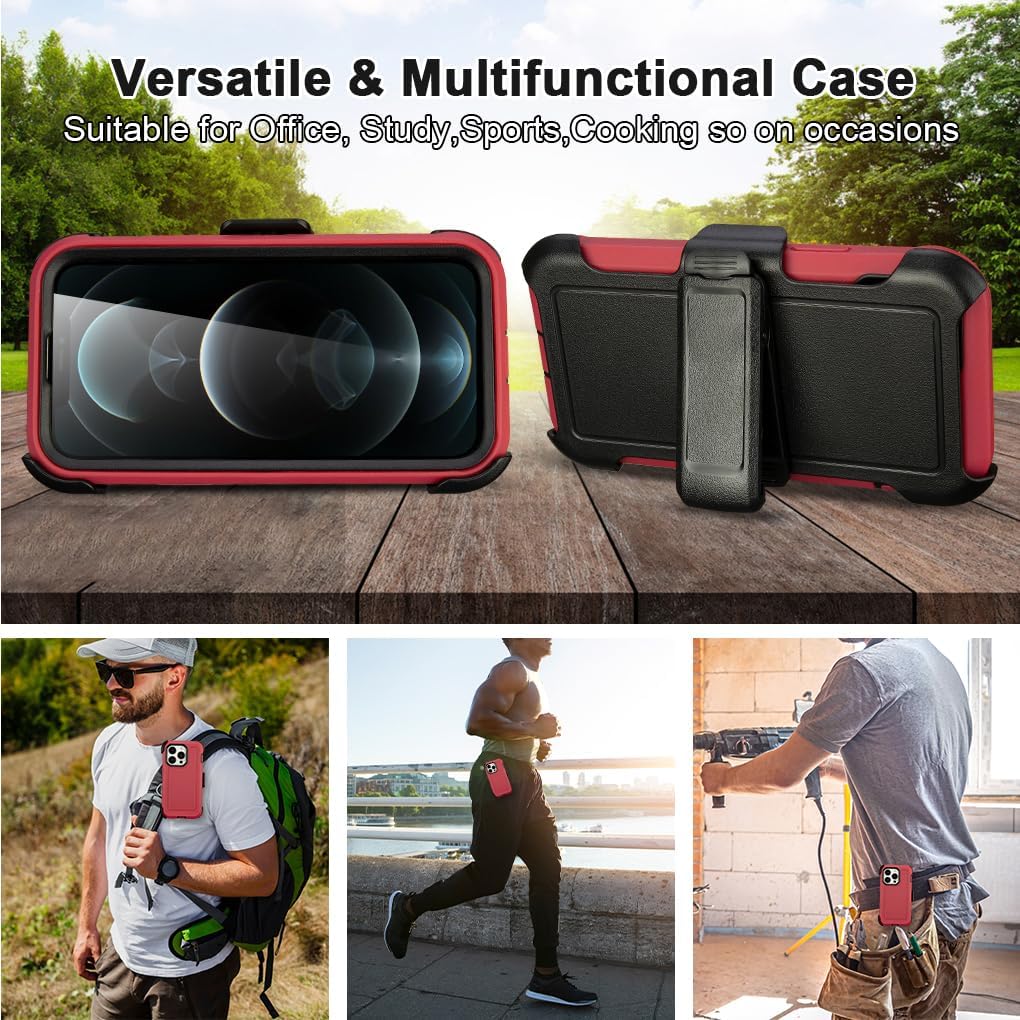 for iPhone 16 Pro Max Case with Belt Clip Holster,for iPhone Pro Max 16 Case with Stand,Heavy Duty Rugged,Anti-Drop,for Protective PhoneCase iPhone16 ProMax Cases Red