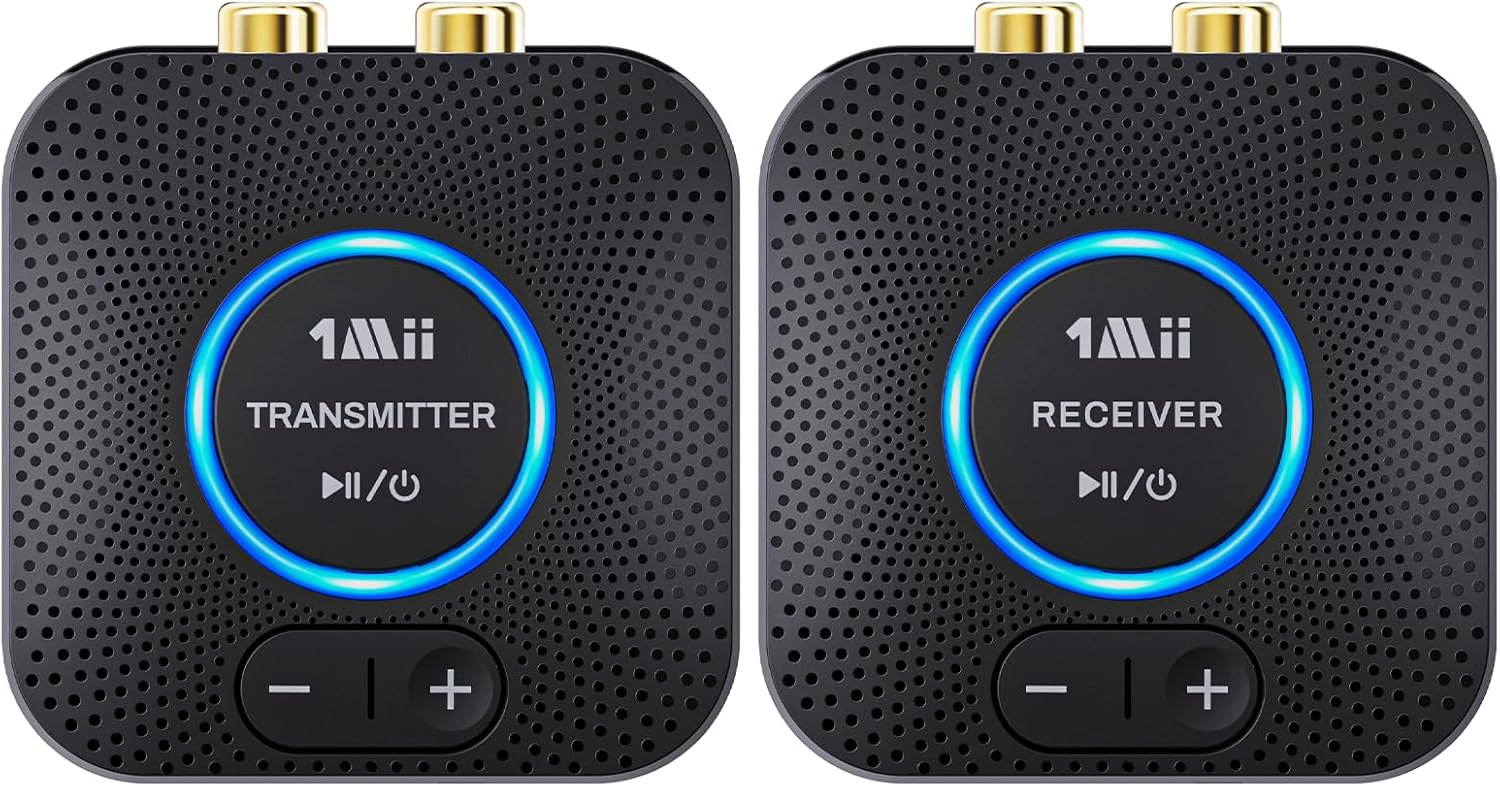 1Mii 2.4GHz Wireless Audio Transmitter Receiver Set for TV, 260Ft/80M Long Range 25ms Low Latency with AUX RCA in/Out,Wireless Audio Adapter for TV PC Powered Speaker Amplifier Soundbar