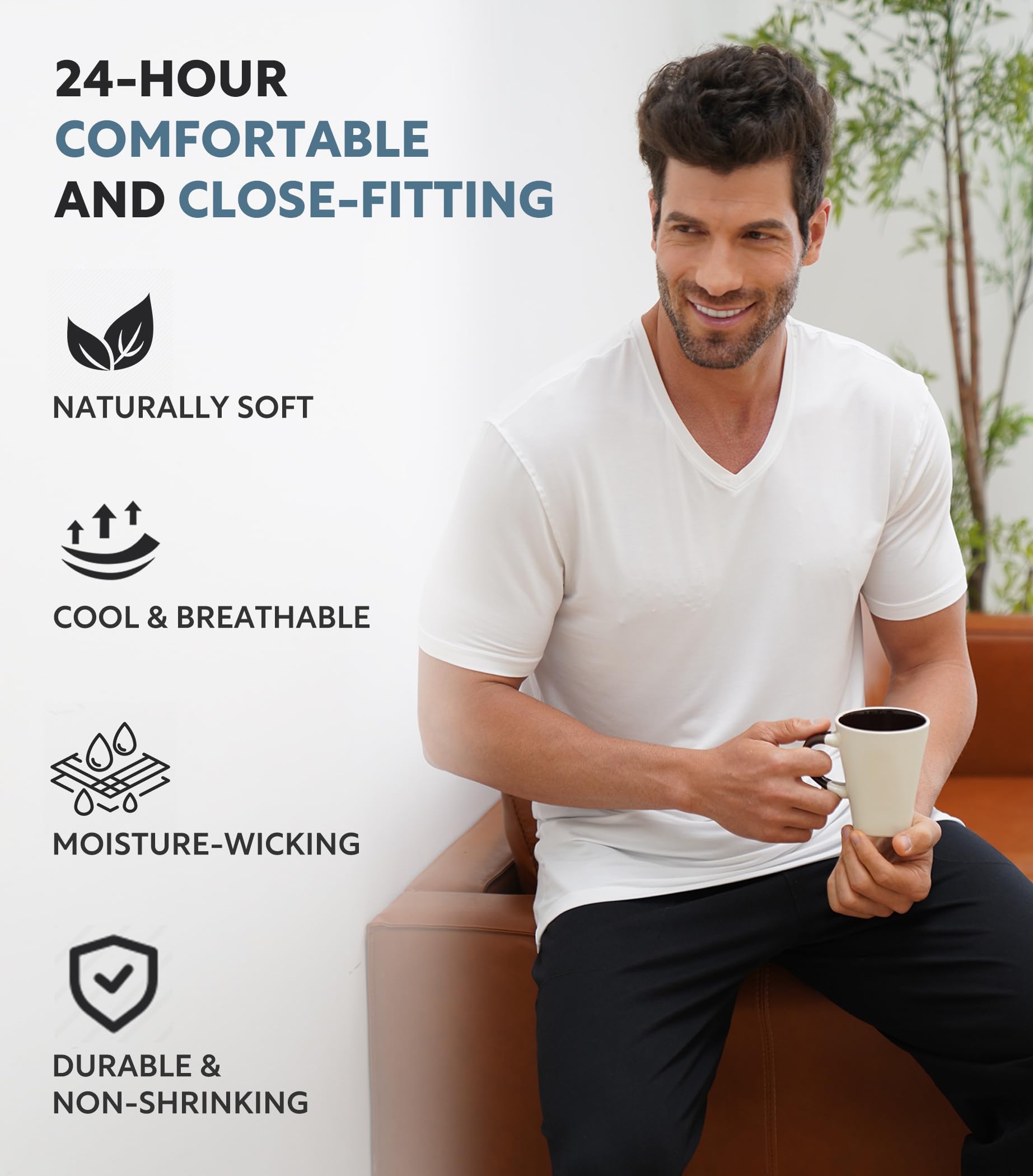 DAVID ARCHY Men's Undershirts Combed Cotton T-Shirt Soft Moisture-Wicking Undershirt Crew Neck or V Neck Tees 3 Pack