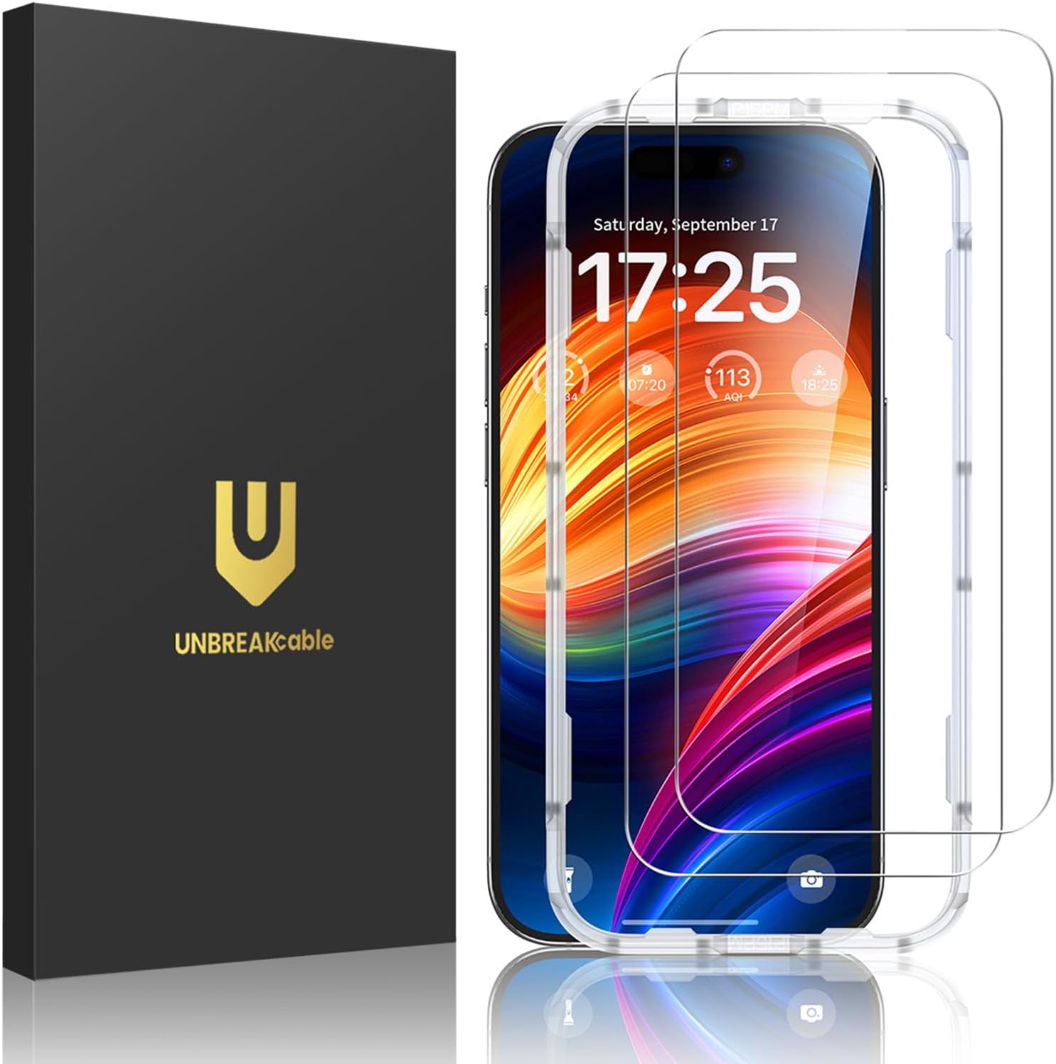 UNBREAKcable 2-Pack Screen Protector for iPhone 14/13/13 Pro Double Shatterproof Tempered Glass [Easy Installation Frame] [9H Hardness] [99.99% HD] [Bubble Free] for Apple 13 Pro/13/14 6.1 inch