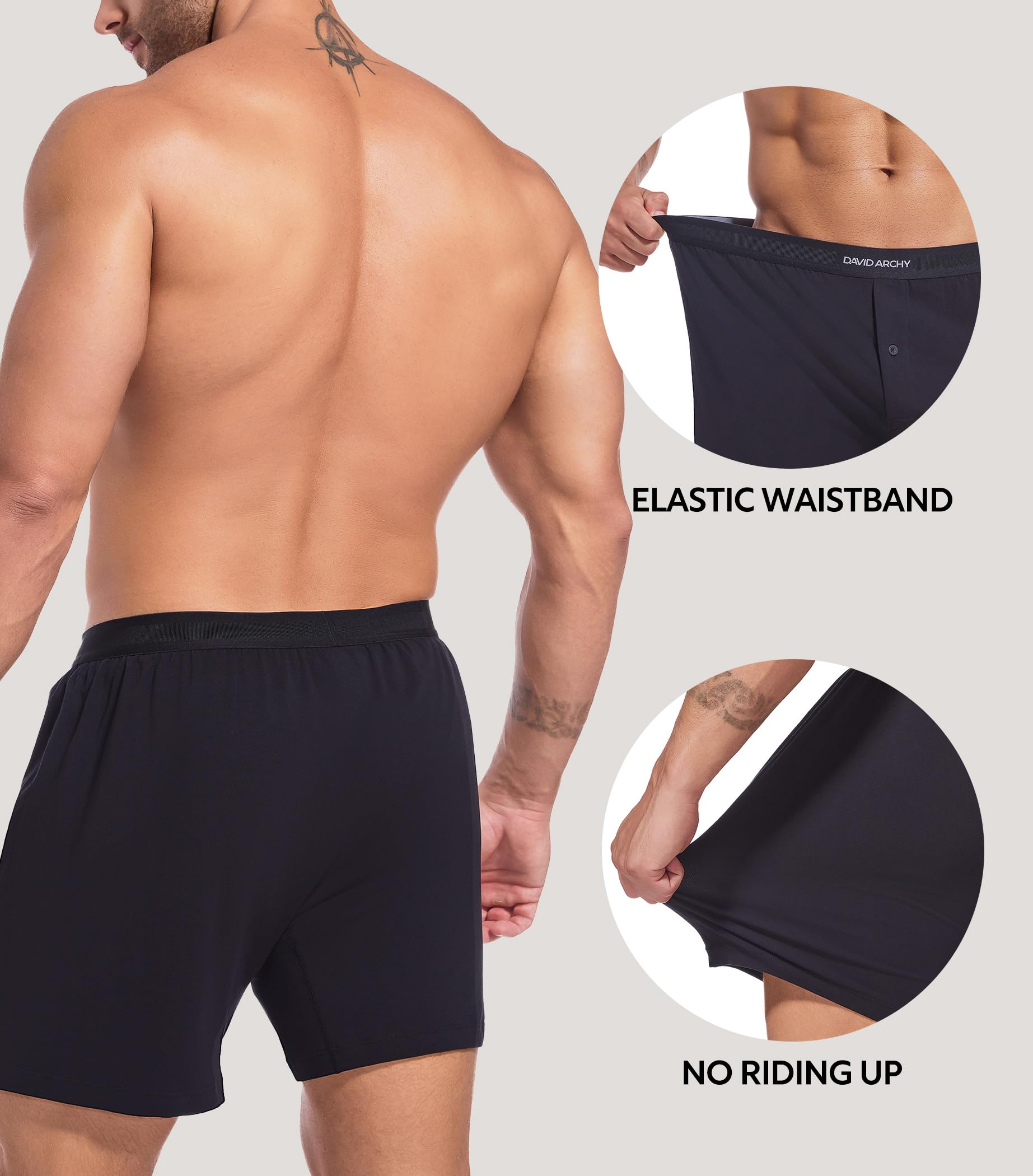 DAVID ARCHY Combed Cotton Boxers for Men Soft Underwear Mens Boxers Knit Boxer Shorts for Men Pack