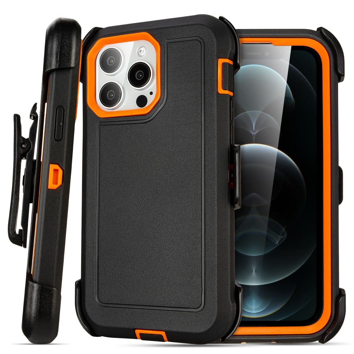 for Black iPhone 15 Case with Belt Clip, Shockproof Heavy Duty Rugged, 3 Layers of Sturdy,Anti-Drop, Military-Grade Defender Cover for iPhone 15 Case Black