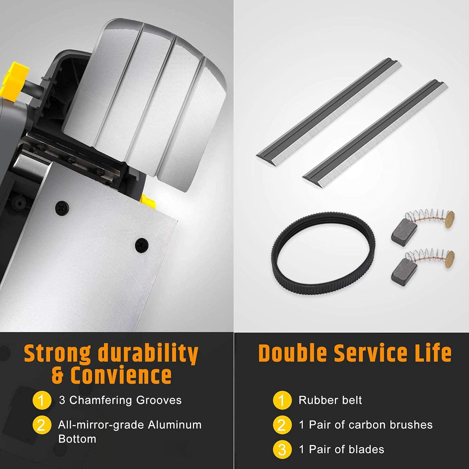 Jellas Electric Planer, 7.5-Amp 16500 Rpm Power Hand Planer, 3-1/4 Inch Cut Width, Dual-dust out System, Dual-handle Design, Blade Protector, 2 Reversible HSS Blades and 2 Carbon Brushes, EP01