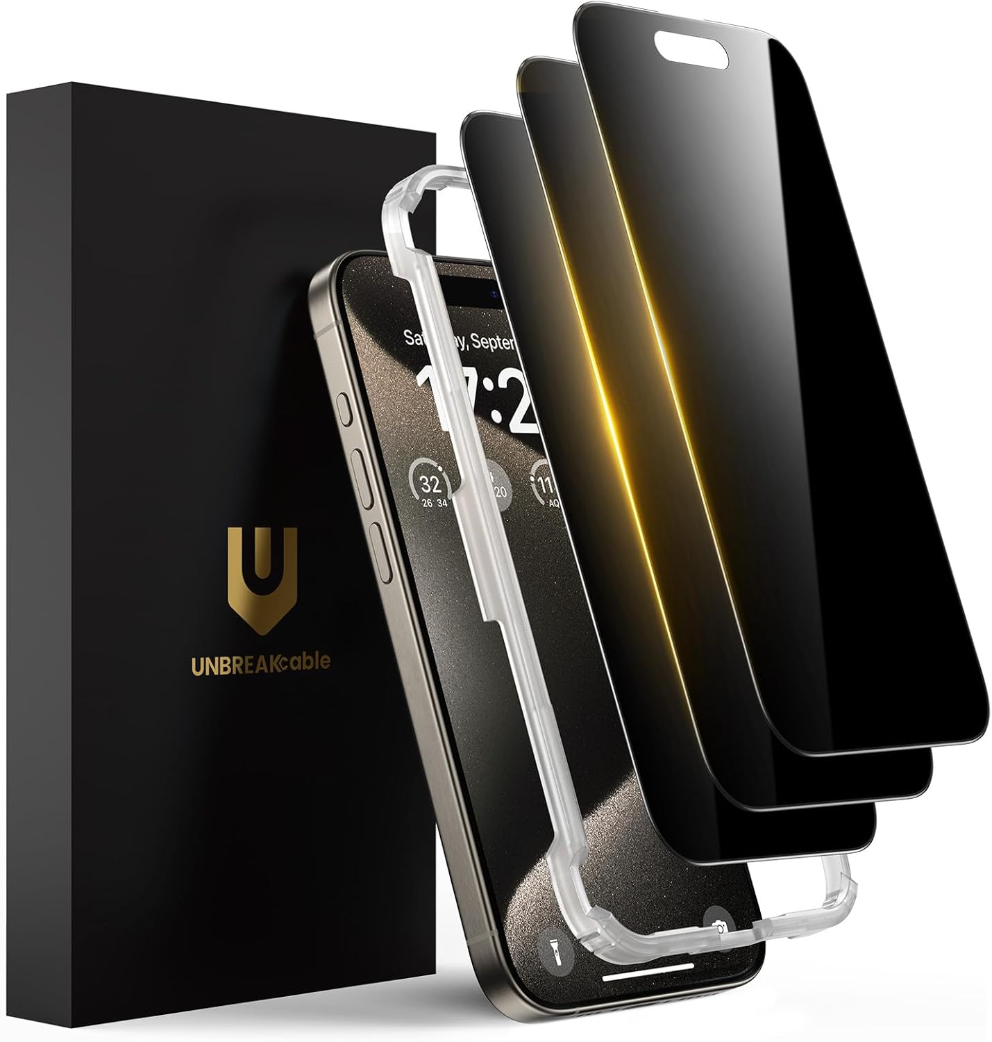 UNBREAKcable Privacy Screen Protector for iPhone 16 Pro, [3 Pack] Shatterproof Tempered Glass [25°Anti-spy][Easy Installation Frame][99.99% HD Clear][9H Hardness] [Anti-Fingerprint] for iPhone 6.3"