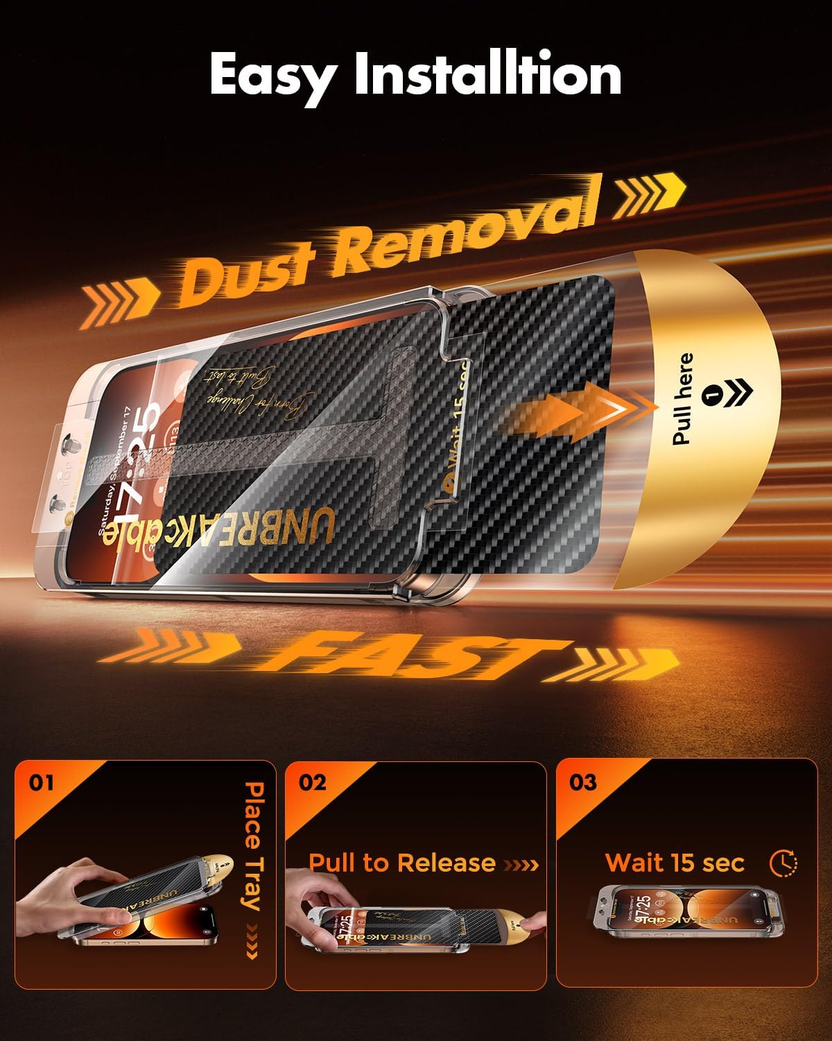 UNBREAKcable for iPhone 16 Pro Max Privacy Screen Protector, Tempered Glass Film [DustProof OneStep] [25° Anti-Spy] [9H Military-Grade Shatterproof] [Bubble Free] for Apple ProMax 6.9"-2 Pack