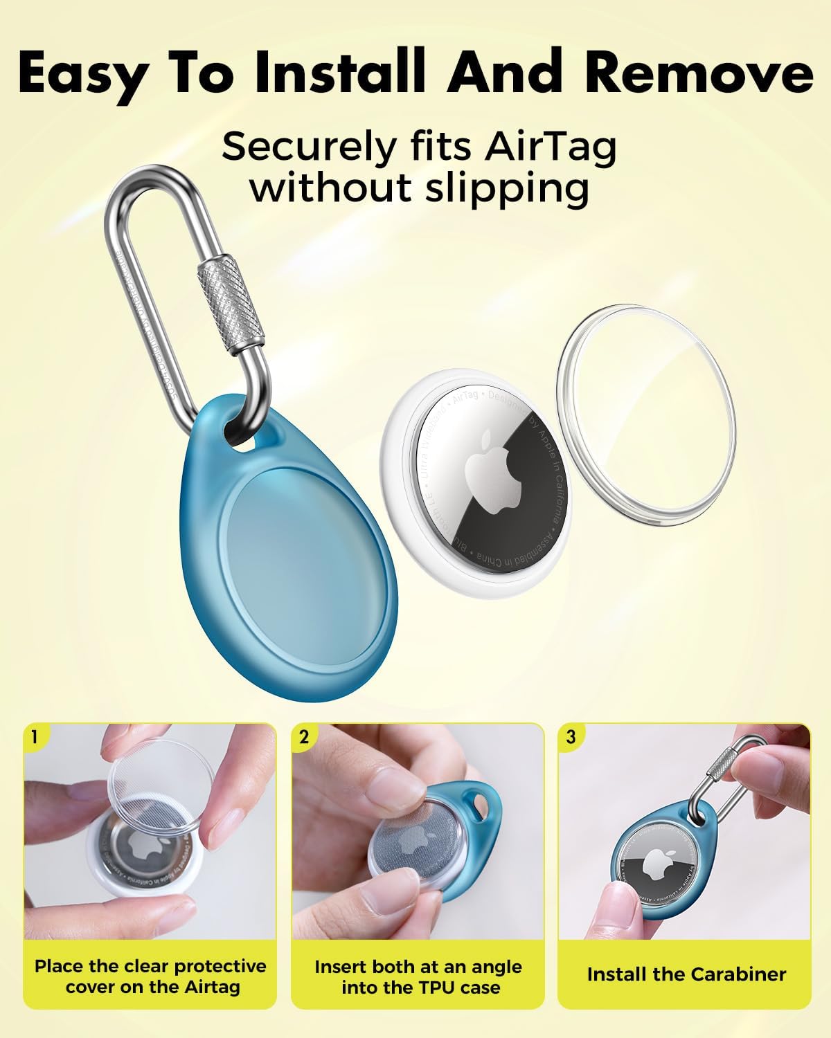 UNBREAKcable AirTag Holder for Apple - 4 Pack Air Tag Case [Professional Carabiner] [Waterproof] [Shockproof] TPU AirTag Keychain for Kids, Pets, Keys, Luggage, Backpacks