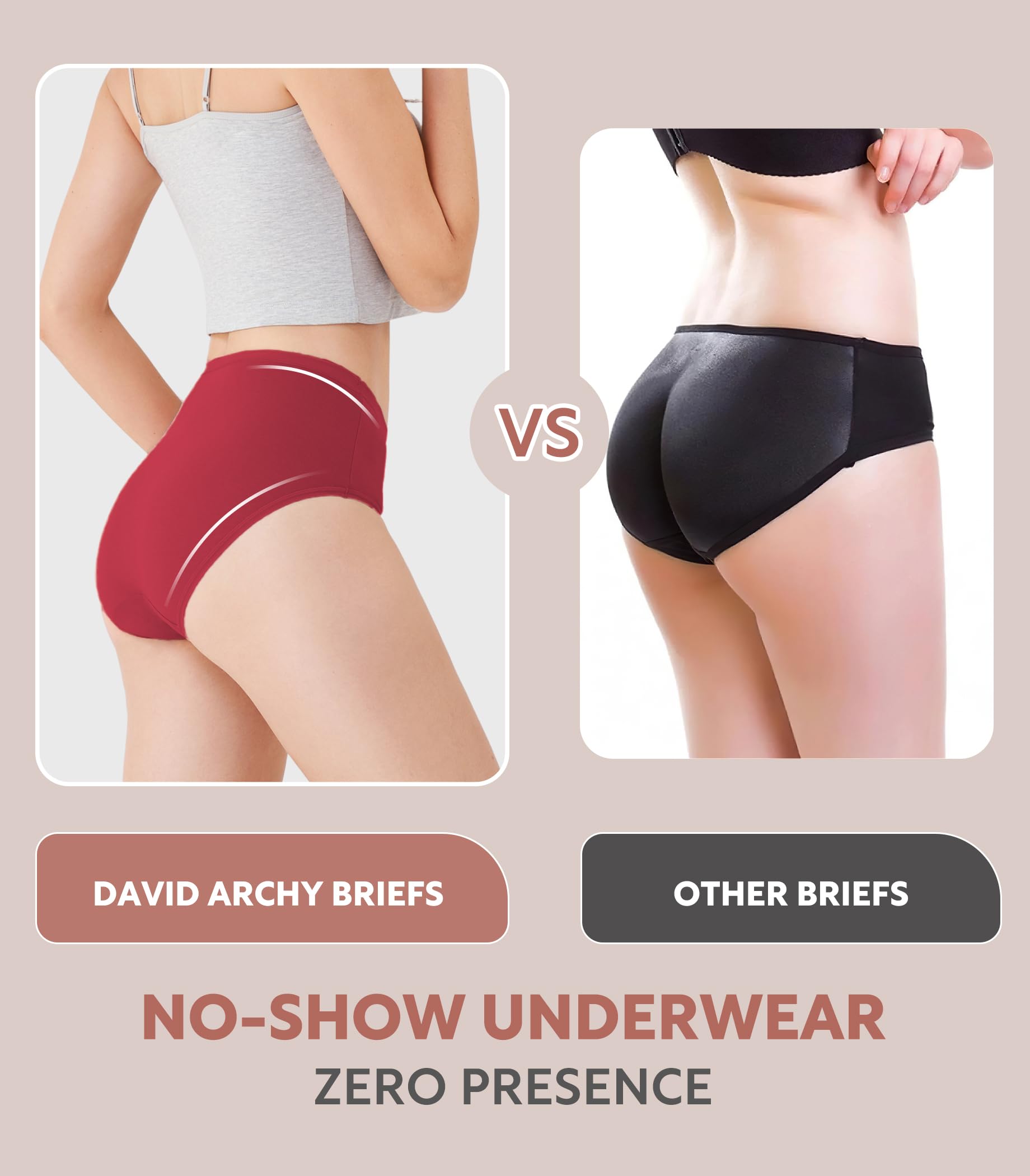 DAVID ARCHY Womens Underwear, Bamboo Rayon Women's Briefs - Moisture Wicking Panties, Soft & Breathable, 4 Pack