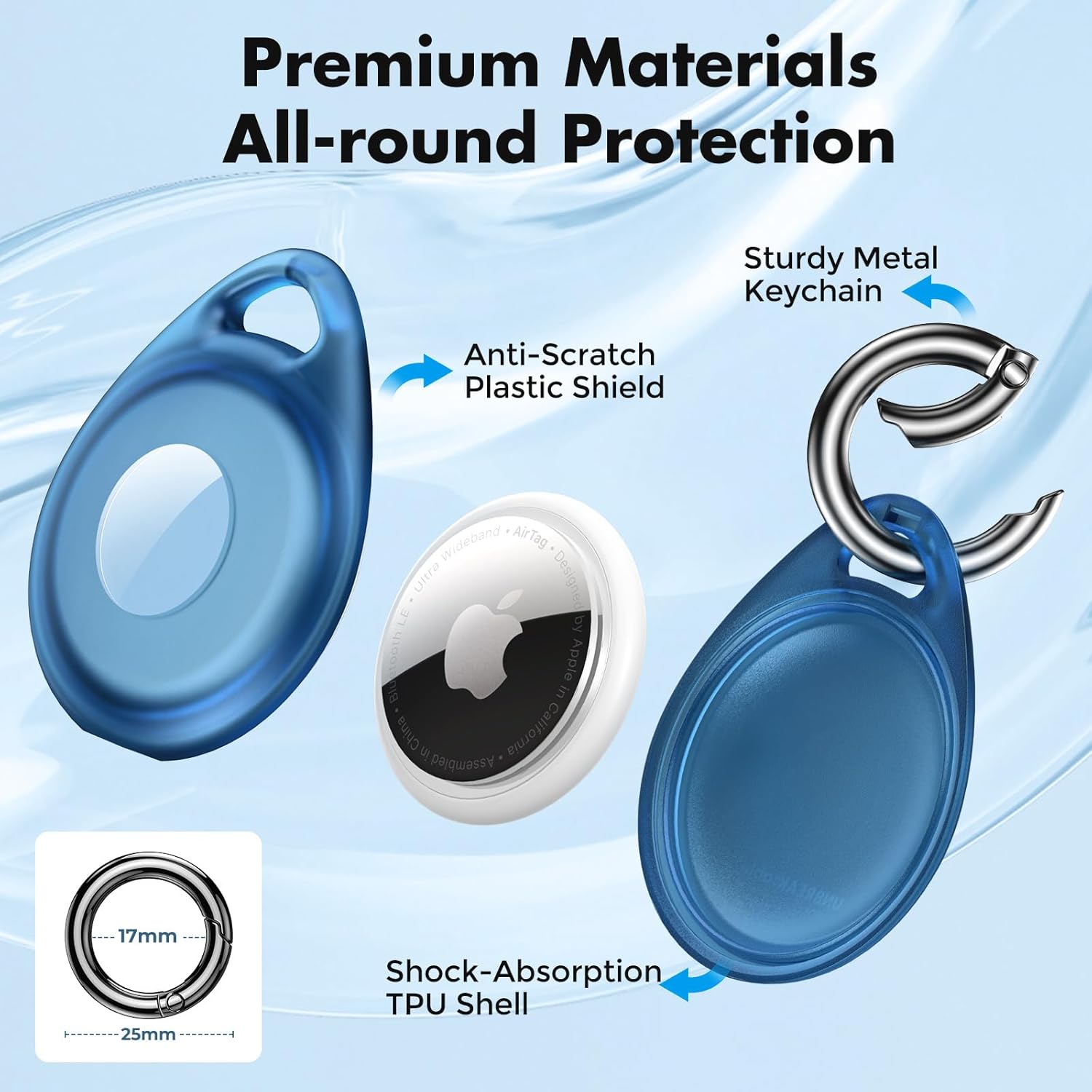 UNBREAKcable AirTag Holder, [4-Pack] IPX8 Waterproof AirTag Keyring Cover Case for Apple AirTag, Full-Body Covered AirTag Holder for Pet Collar, Keys, Bags