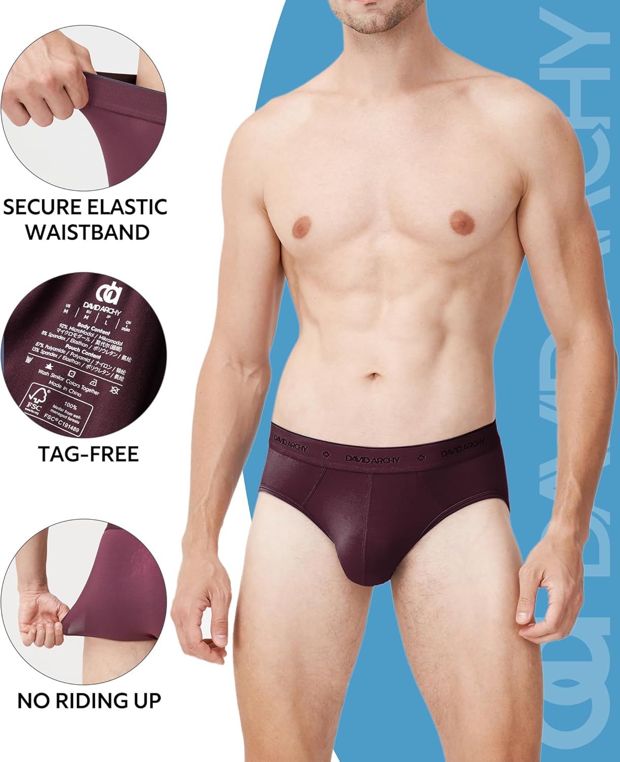 DAVID ARCHY Men's Underwear Ultra Soft Modal Dual Pouch Briefs Support Comfortable lightweight Briefs for Men 4 or 7 Pack