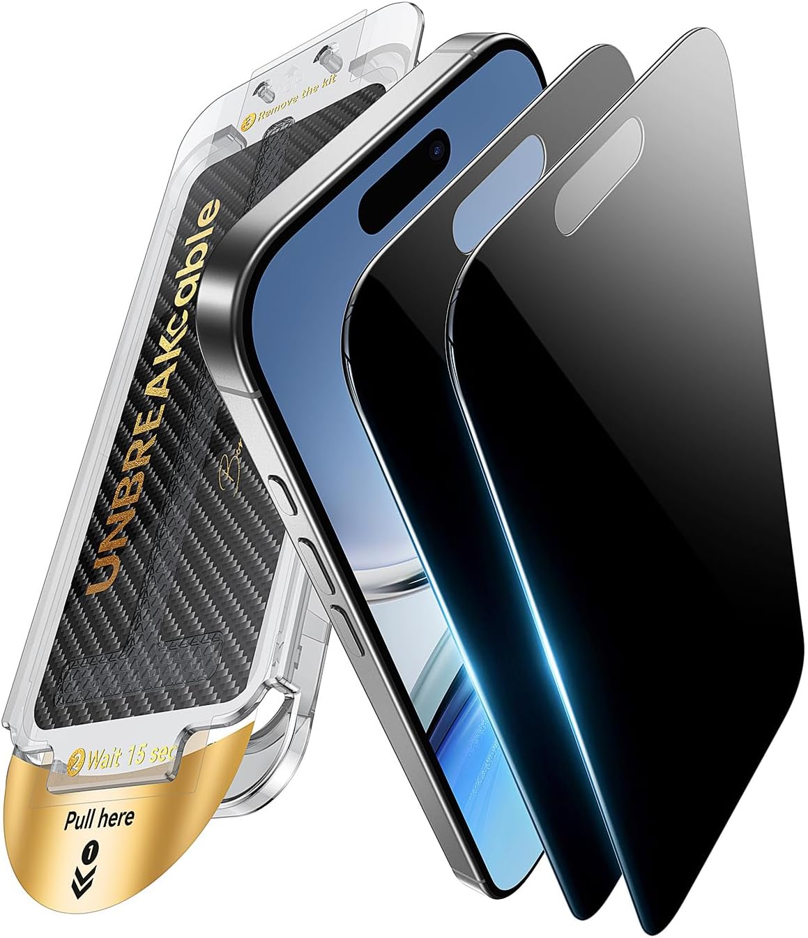 UNBREAKcable for iPhone 16 Pro Max Privacy Screen Protector, Tempered Glass Film [DustProof OneStep] [25° Anti-Spy] [9H Military-Grade Shatterproof] [Bubble Free] for Apple ProMax 6.9"-2 Pack