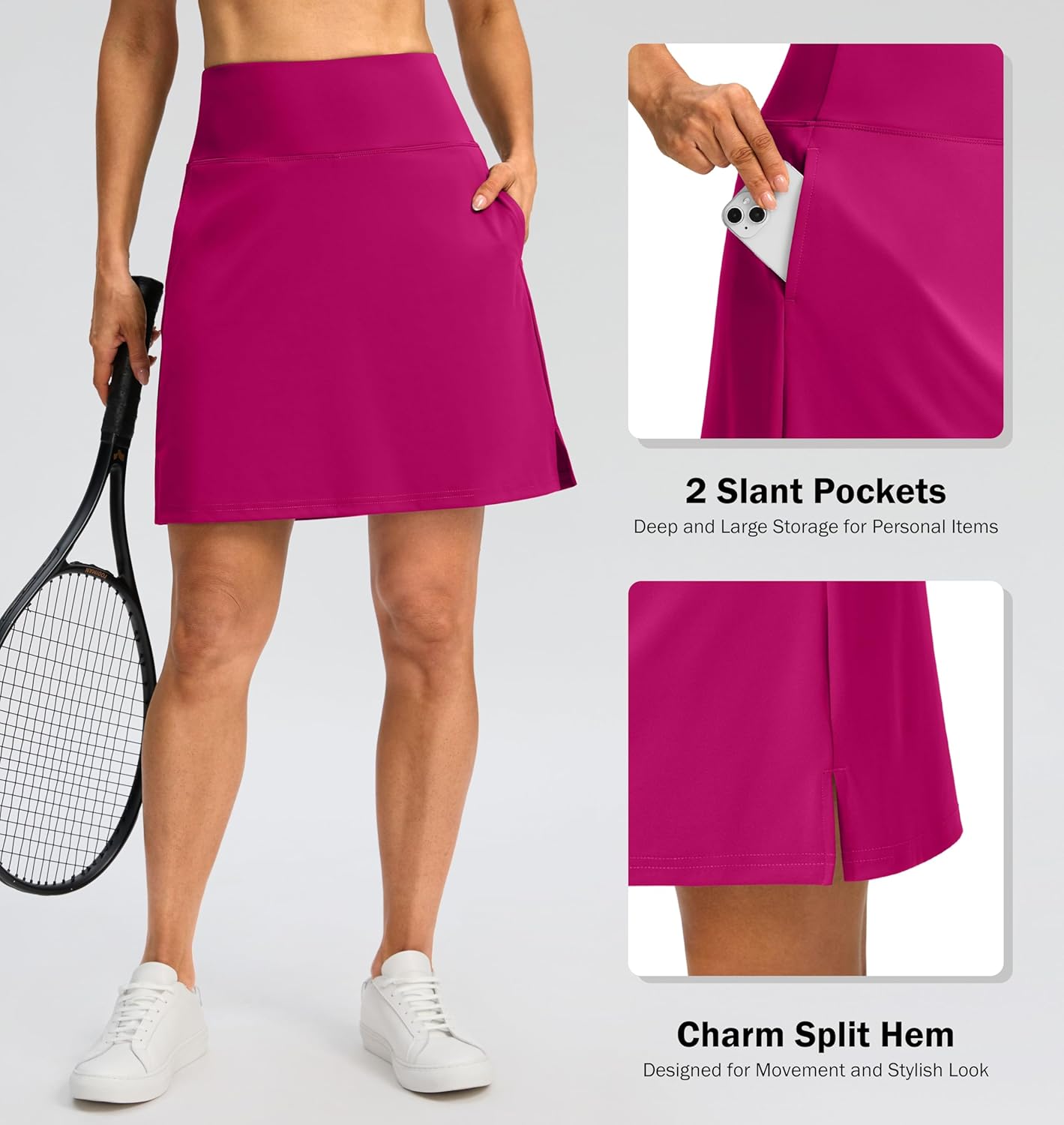 SANTINY 18" Skorts for Women 3 Pockets High Waist Long Athletic Tennis Skirt Golf Skort for Casual Summer Travel