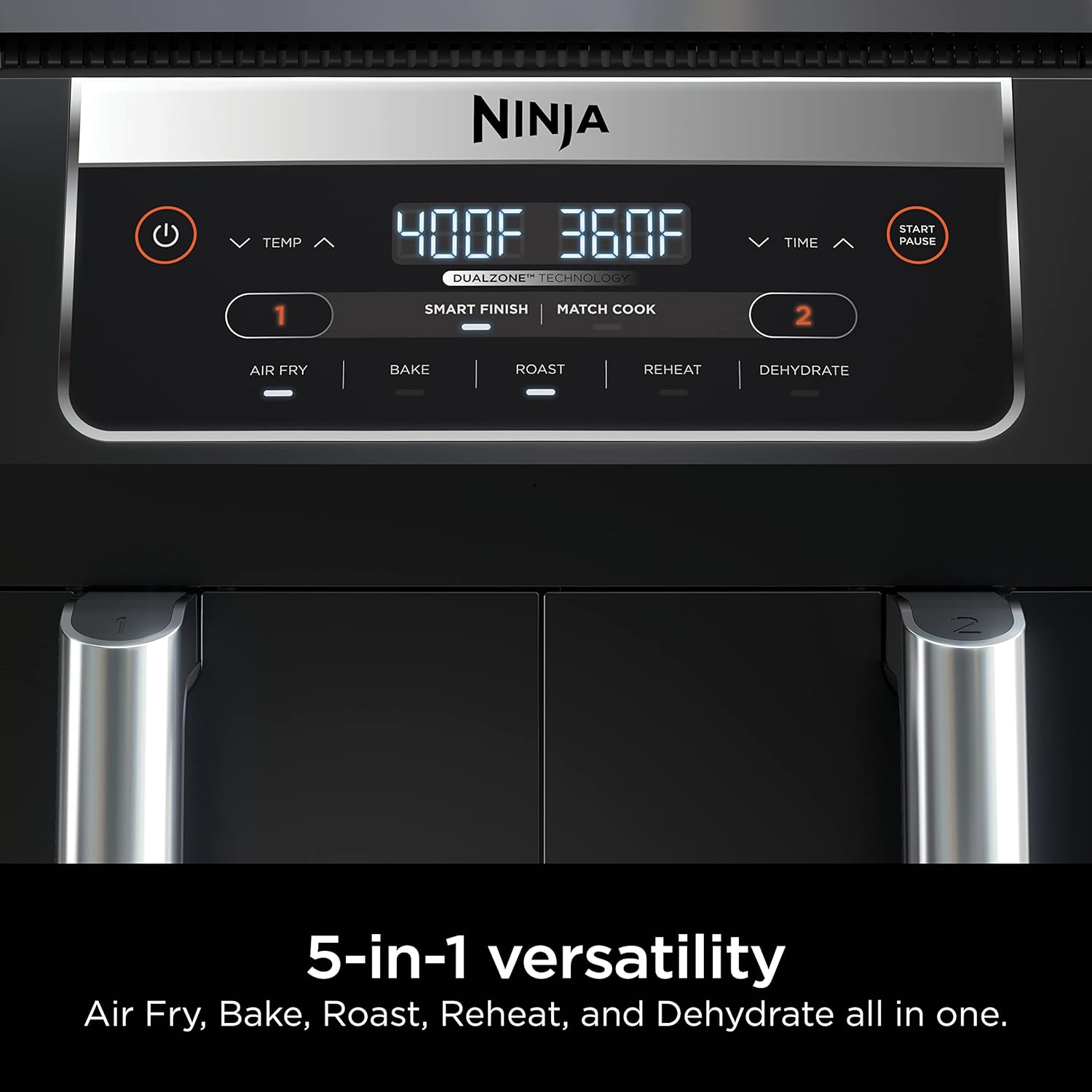 Ninja DZ090 6-Quart Dual-Zone 2-Basket Air Fryer - Roast, Bake, Dehydrate (Renewed)