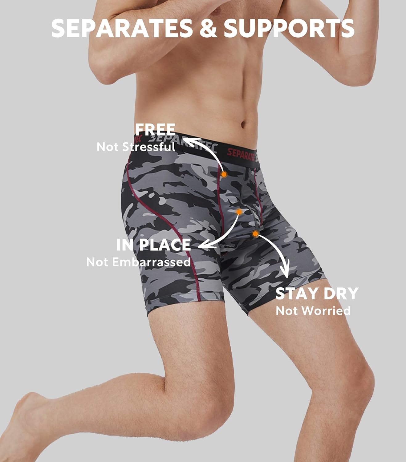 Separatec Mens Underwear with Pouch for balls Anti Chafing Underwear Men Athletic Sport Performance Long Boxer Briefs 3 Pack