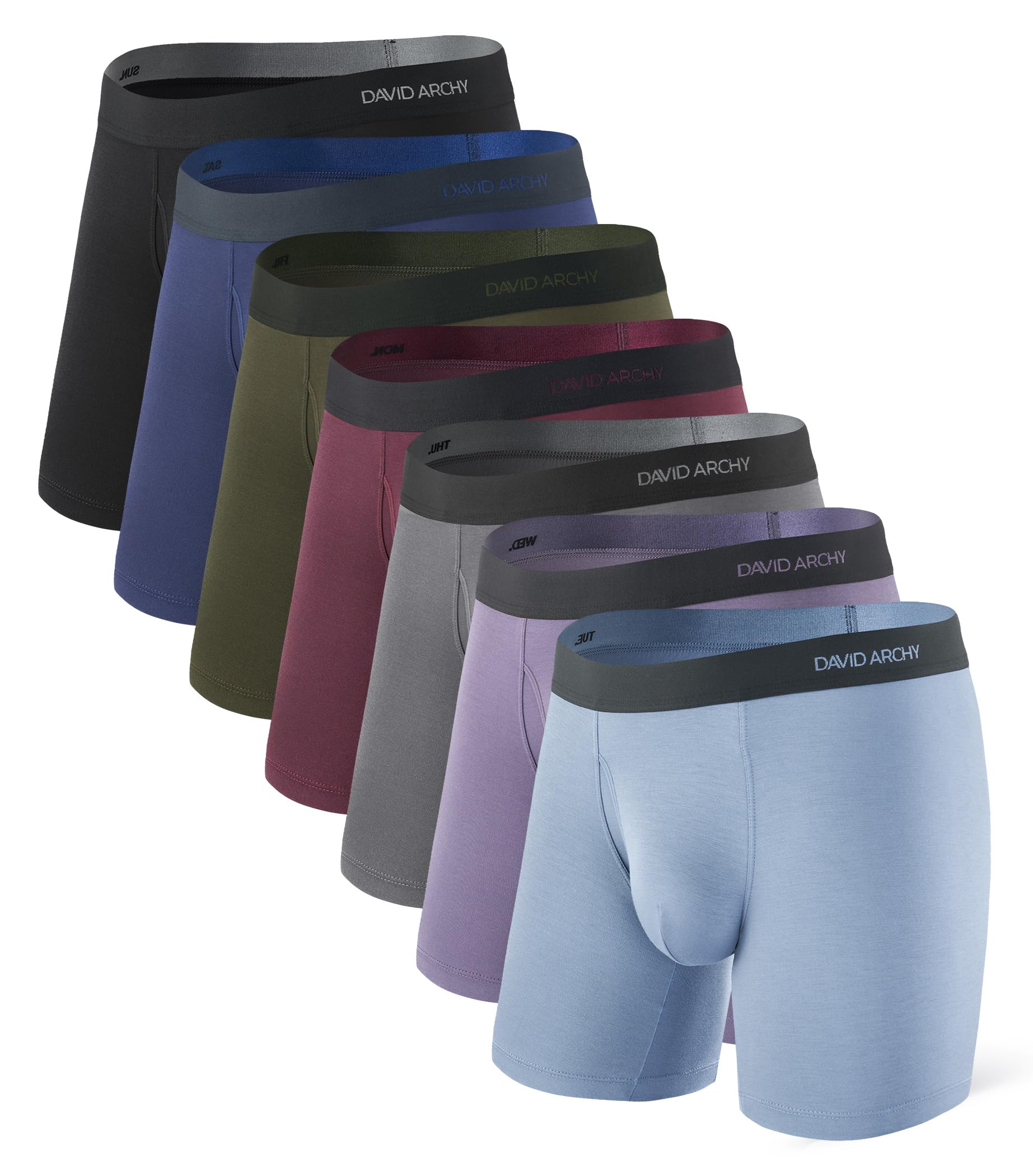 DAVID ARCHY Mens Underwear Rayon Made from Bamboo 7-Pack, Wicking-Moisture & Cool Boxer Briefs with Support Pouch