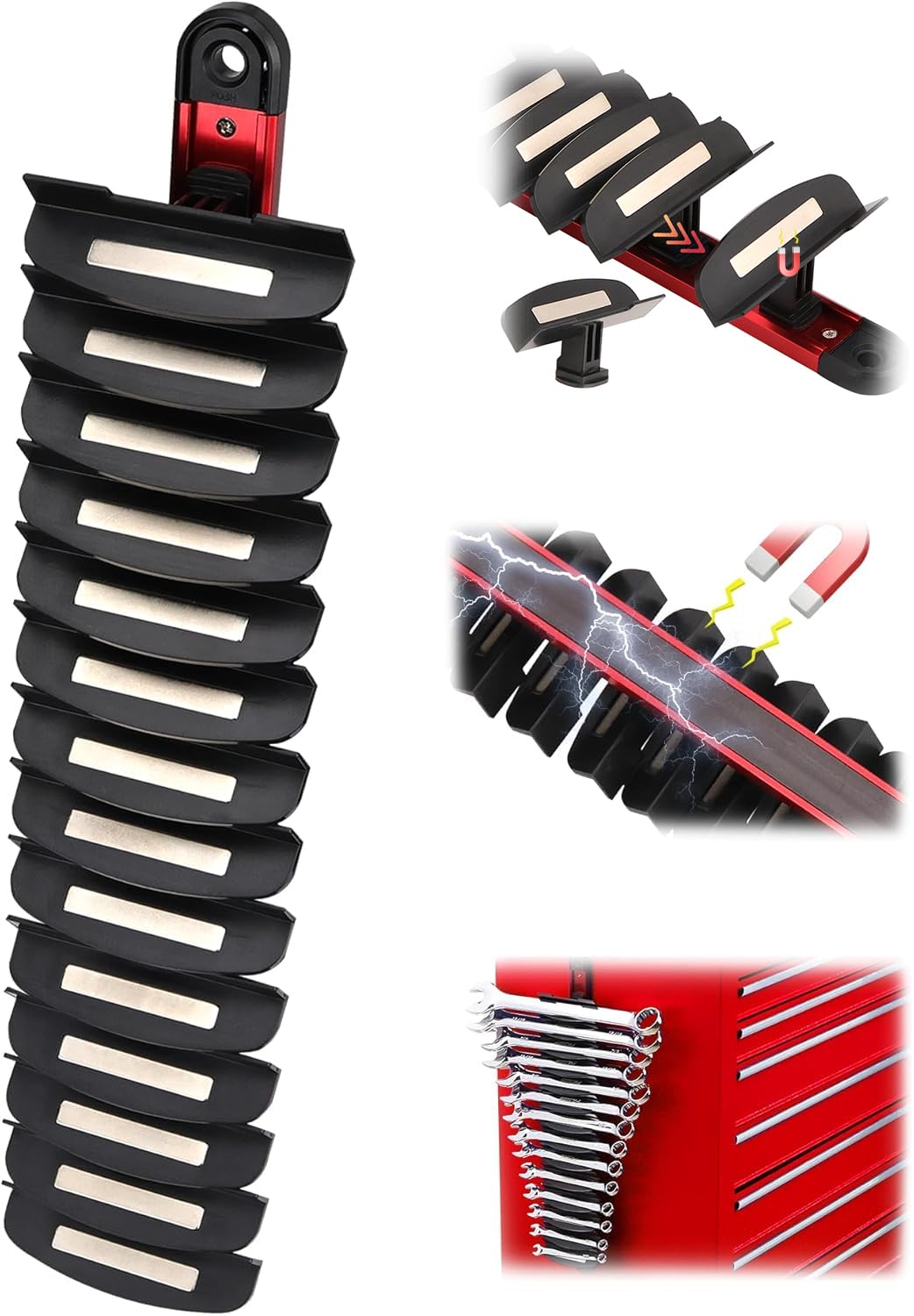 2-Pack Magnetic Wrench Organizer, 32-Slot Premium Wrench Rack Holder Tool Trays for Toolboxes Drawer Storage, SAE (1/4" - 1-1/16") & Metric (6mm - 24mm)