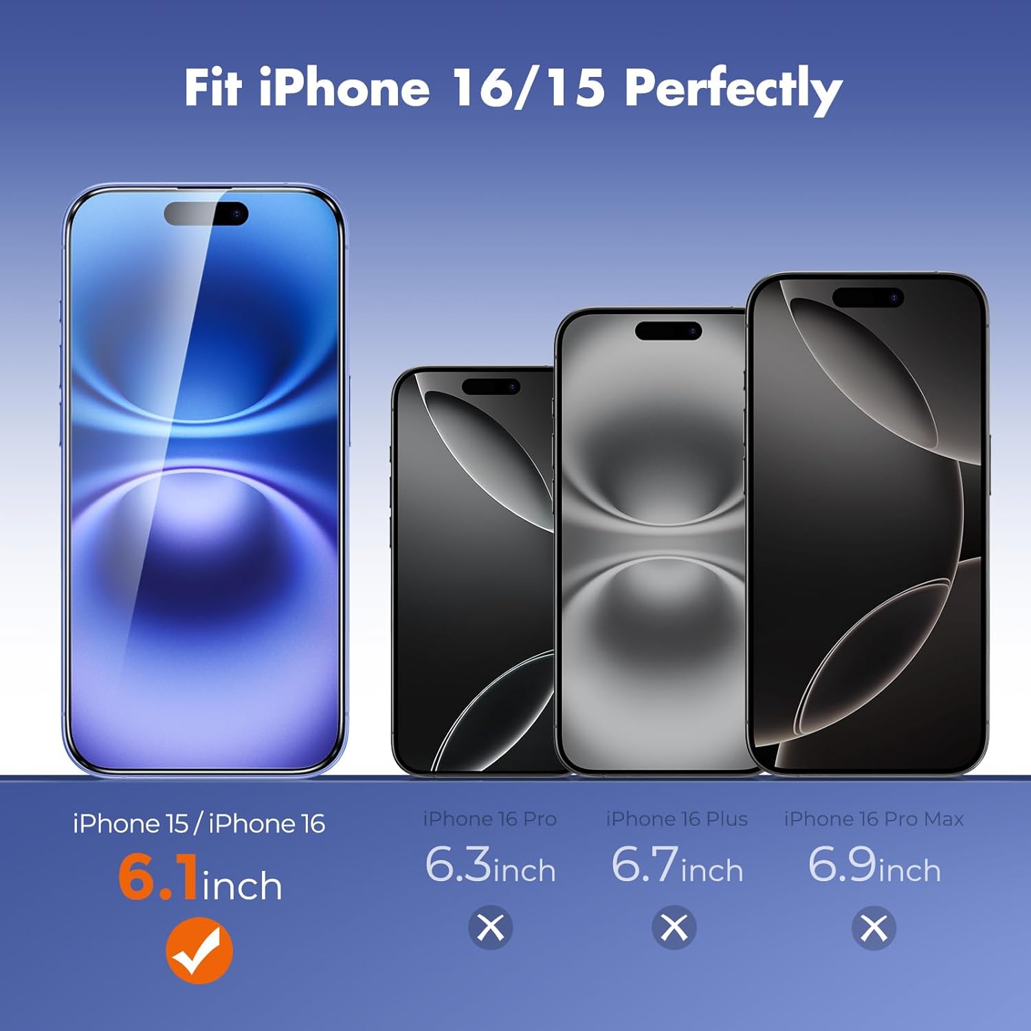 UNBREAKcable 3-Pack Screen Protector for iPhone 16/15, Shatterproof Tempered Glass [Easy Installation Frame] [99.99% HD Clear] [Case Friendly] [9H Hardness] [Full Coverage] for Apple 6.1 inch