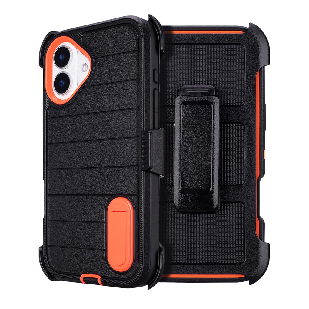 for Phone Case iPhone 16 Plus Case Black with Belt Clip Heavy Duty Holster for ShockPlusof Cases,3 Layers of Sturdy,Military Grade Defender Cover for iPhone 16 Plus Cases Black 6.7 Inch