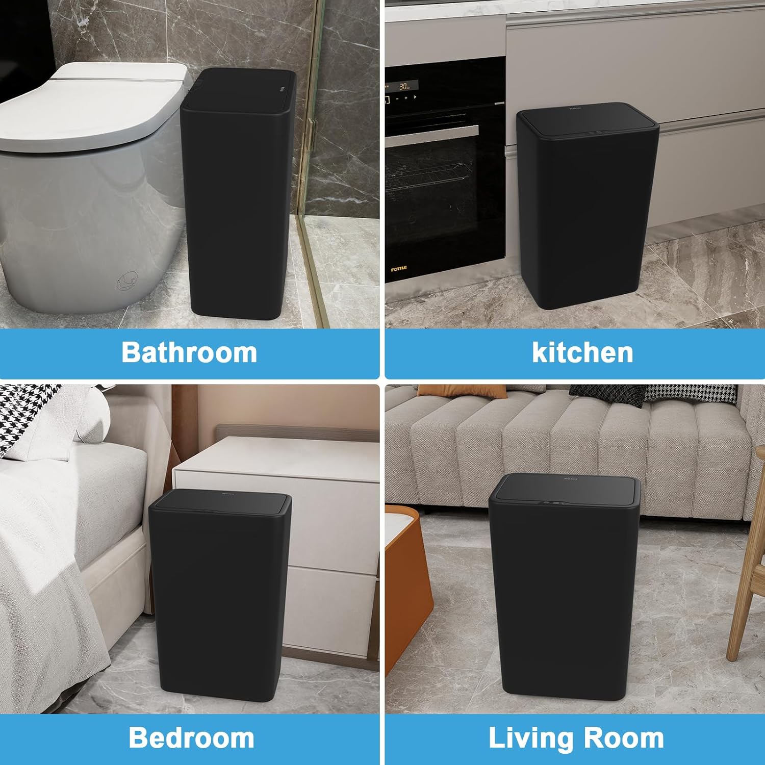 Naisu 2 Pack 4 Gal Bathroom Trash Can with Lid,Automatic Garbage Can with Touchless and Sealed Design,Slim Motion Sensor Waterproof Plastic Trash Bin Suitable for Bedrooms,Bathrooms,Kitchens,（Black）