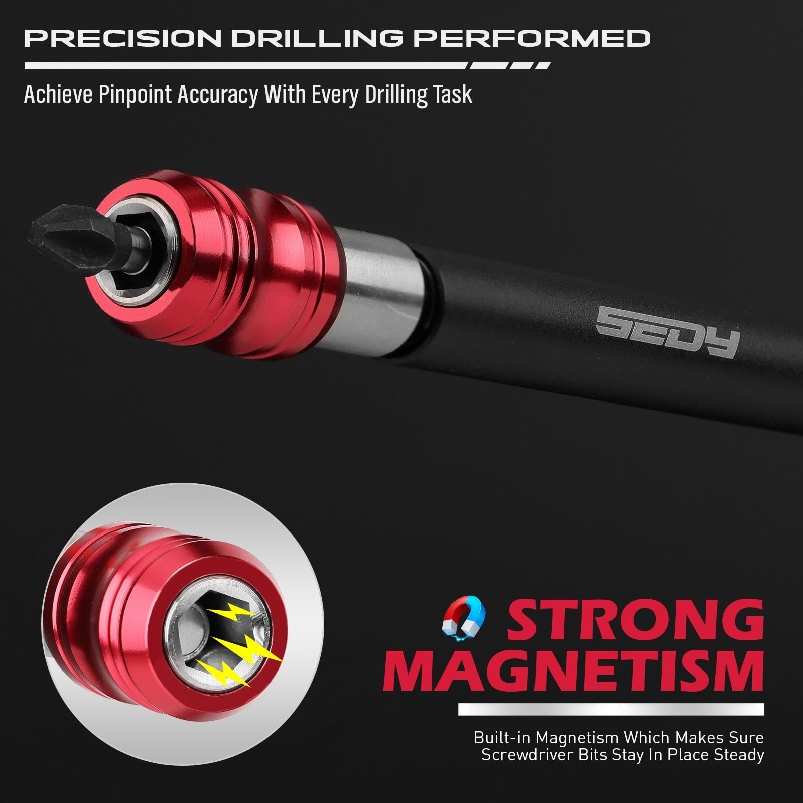 5-Piece 2", 4", 6", 12", 17" Extra Long Magnetic Screwdriver Bit Holders, 1/4 Inch Hex Shank Quick Release Extension Adapter, Durable CR-V Steel, Universal Fit for Impact Driver Bits