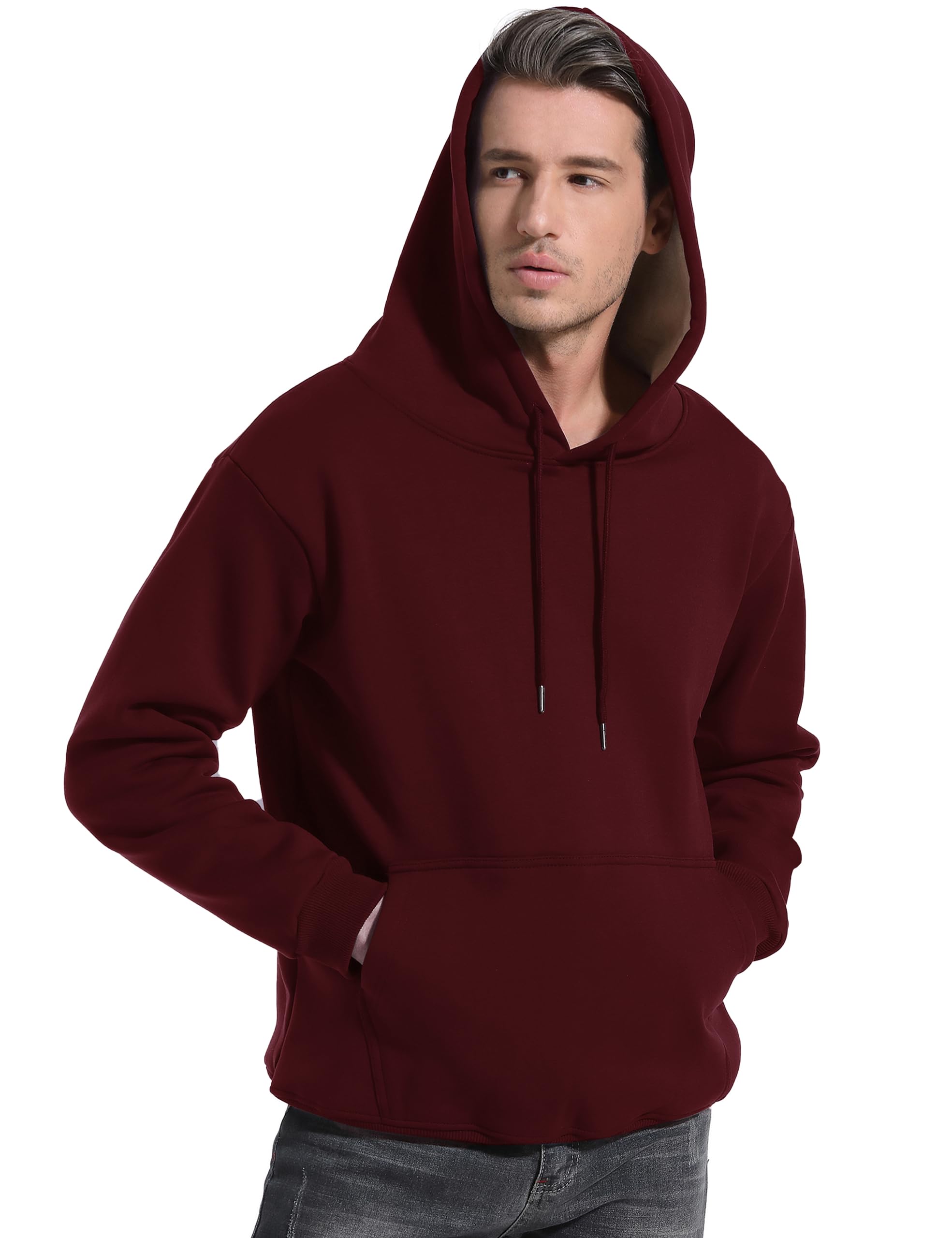 Flygo Men's Casual Fleece Sherpa Lined Hoodie Winter Warm Pullover Hooded Sweatshirt(Black-XL)