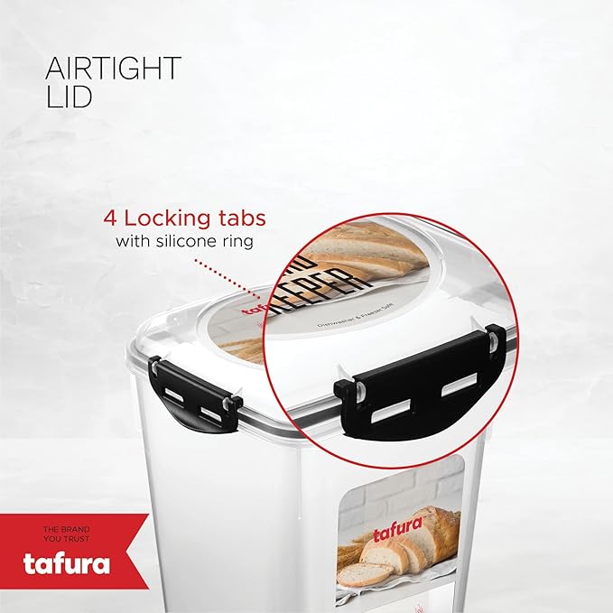 Tafura Bread Container - 2 Pack 5 Liter BPA Free Plastic Bread Box - Container/Holder for Homemade Loaves and Baked Goods with Black Airtight Lid