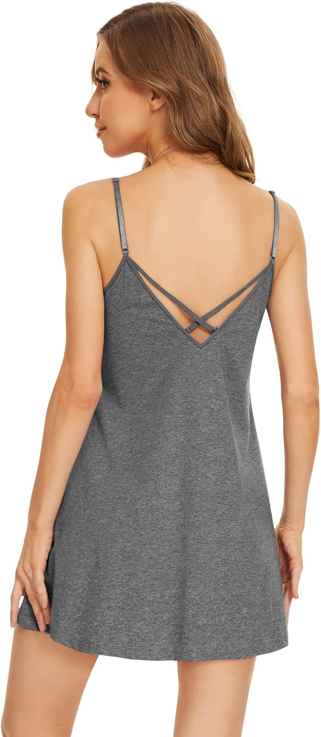 WiWi Cotton Lingerie for Women Sexy Full Slip Nightgown Lace Babydoll Chemise Mini Sleeveless Camisole Dress S-XXL