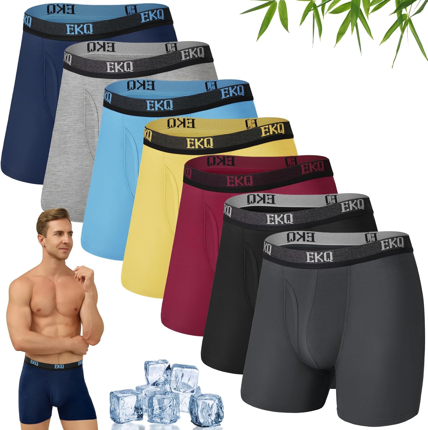 Mens Underwear Breathable Boxer Briefs 7 Pack Bamboo Rayon Boxers for Men Soft Stretchy Men's Underwear with Fly
