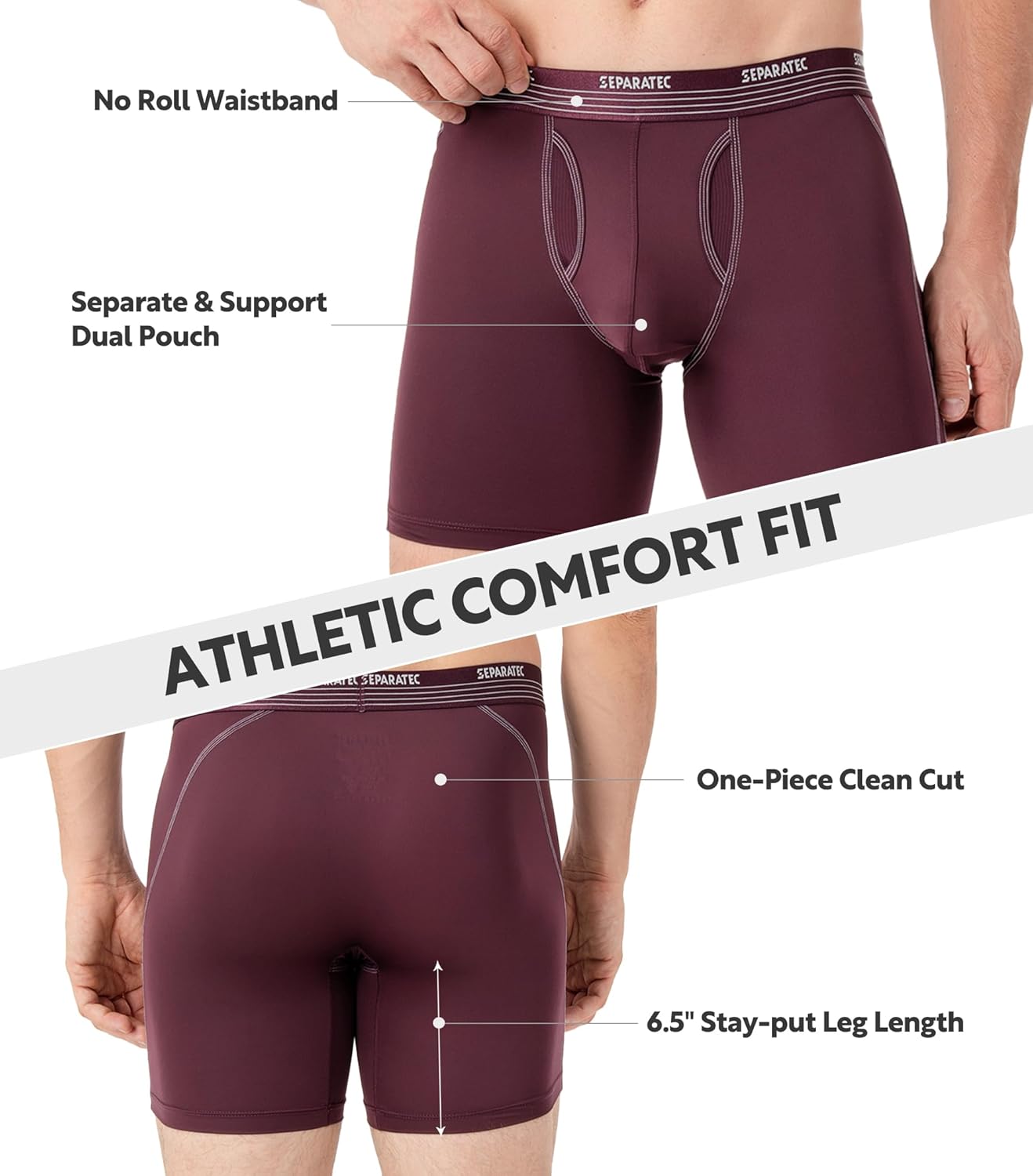 Separatec Mens Underwear with Pouch for balls Anti Chafing Underwear Men Athletic Sport Performance Long Boxer Briefs 3 Pack