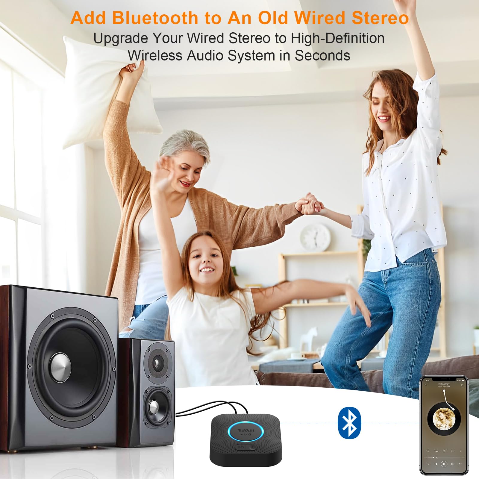 [Upgraded] 1Mii B06 Plus Bluetooth Receiver, HiFi Wireless Audio Adapter, Bluetooth 5.3 Receiver with 3D Surround aptX HD aptX Adaptive for Home Music Streaming Stereo System