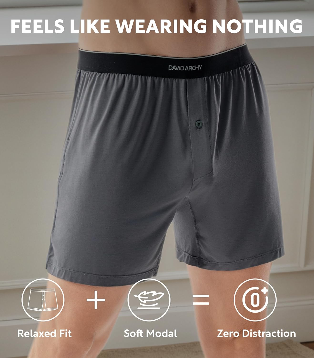 DAVID ARCHY Ultra Soft Modal Boxers for Men, Silky Stretchy Boxer Shorts, Breathable Loose Men's Underwear for Sleep 4 Pack