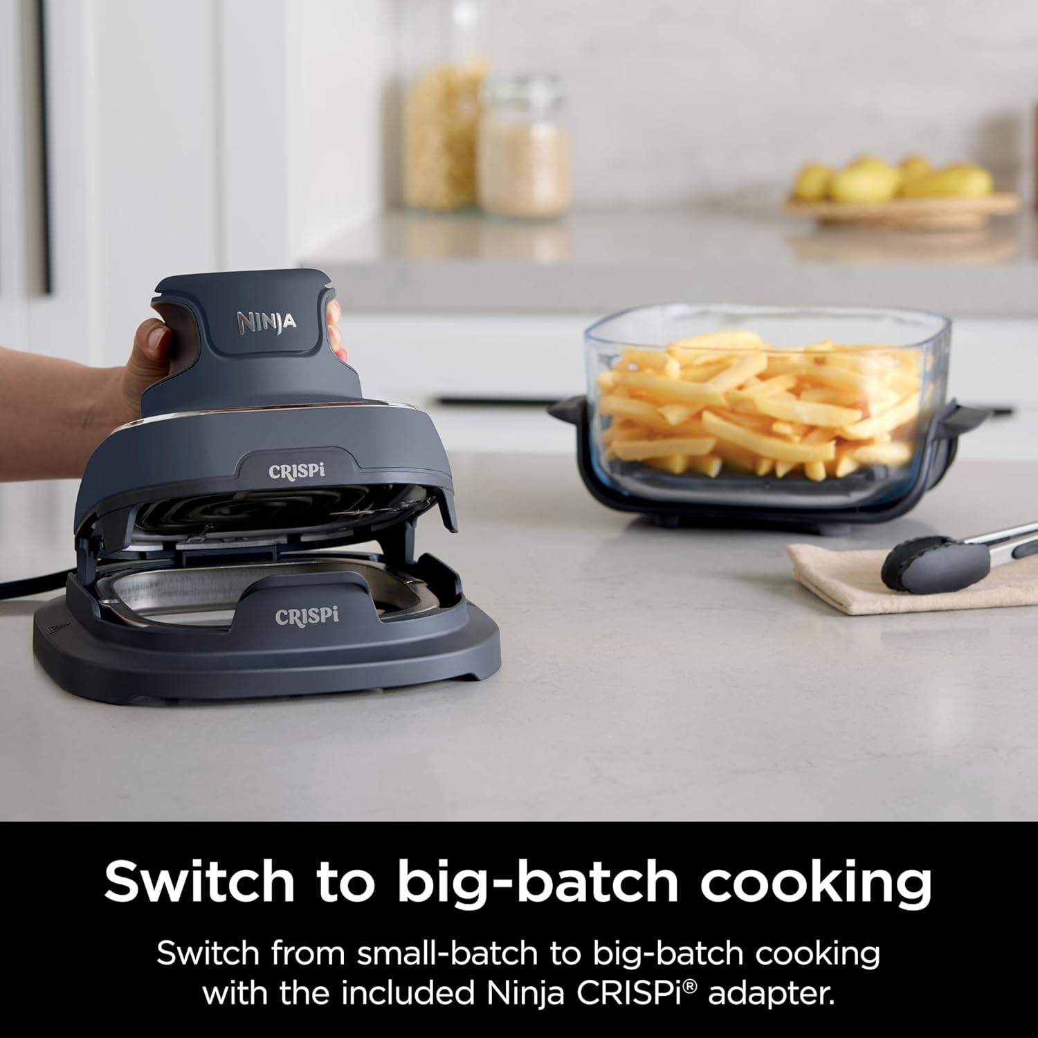 Ninja Crispi 4-in-1 Portable Glass Air Fryer Cooking System, 1500W, 4QT & 6-Cup TempWare Glass Containers with Storage Lids, Microwave, Freezer & Dishwasher Safe, Cyberspace Gray, FN101GY