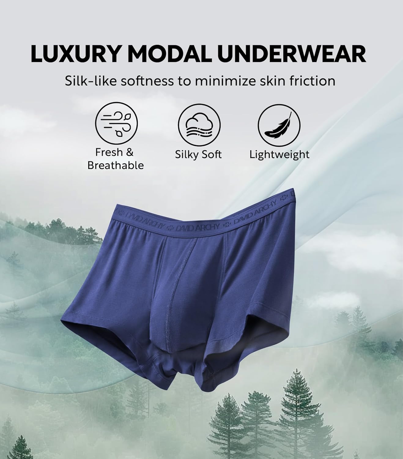 DAVID ARCHY Men's Underwear Ultra Soft Modal Support Pouch Trunks Moisture Wicking Boxer Briefs for Men Multipack