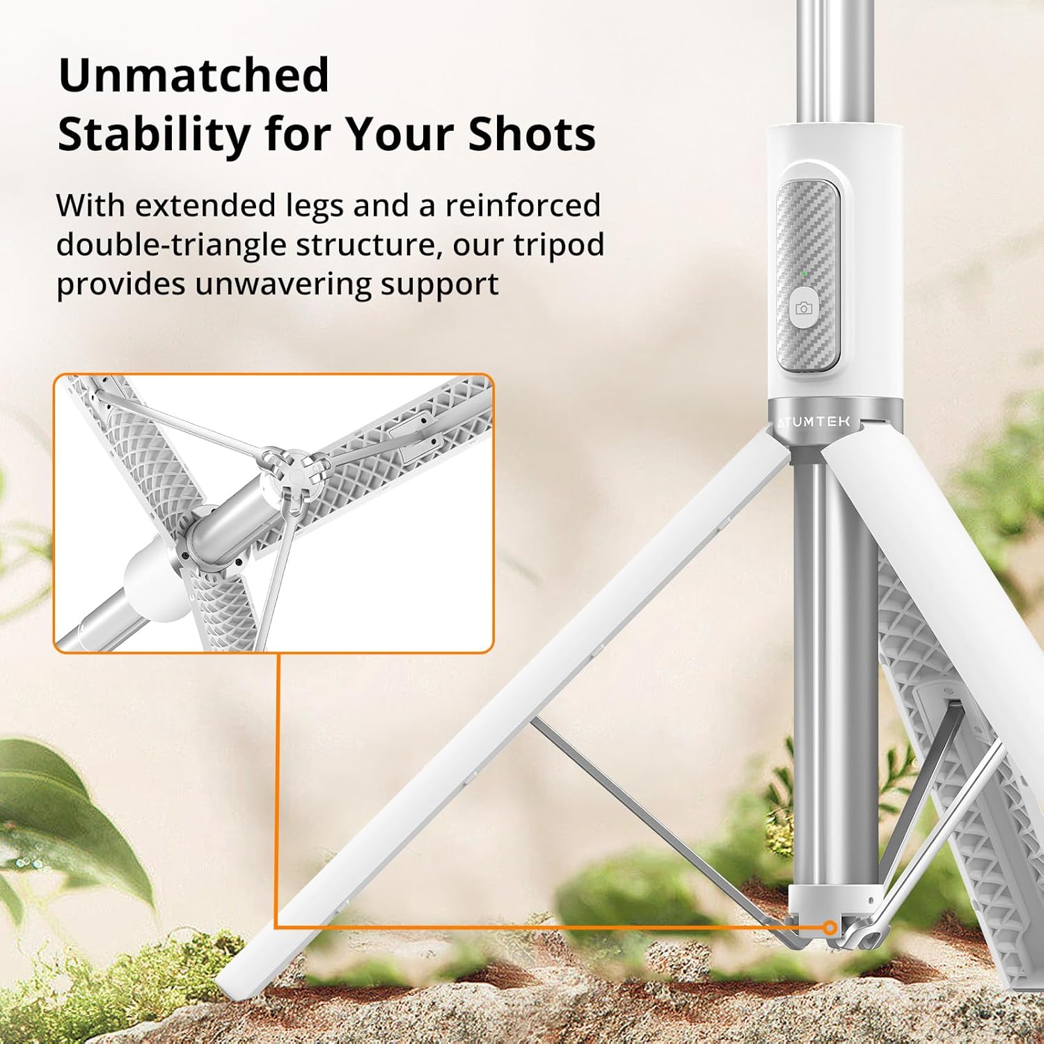 ATUMTEK 62" Selfie Stick Tripod, Extendable Aluminum Tripod with Rechargeable Bluetooth Remote, Compatible with iPhone and Android Smartphones, Perfect for Travel, Vlog, Video and Photo, White