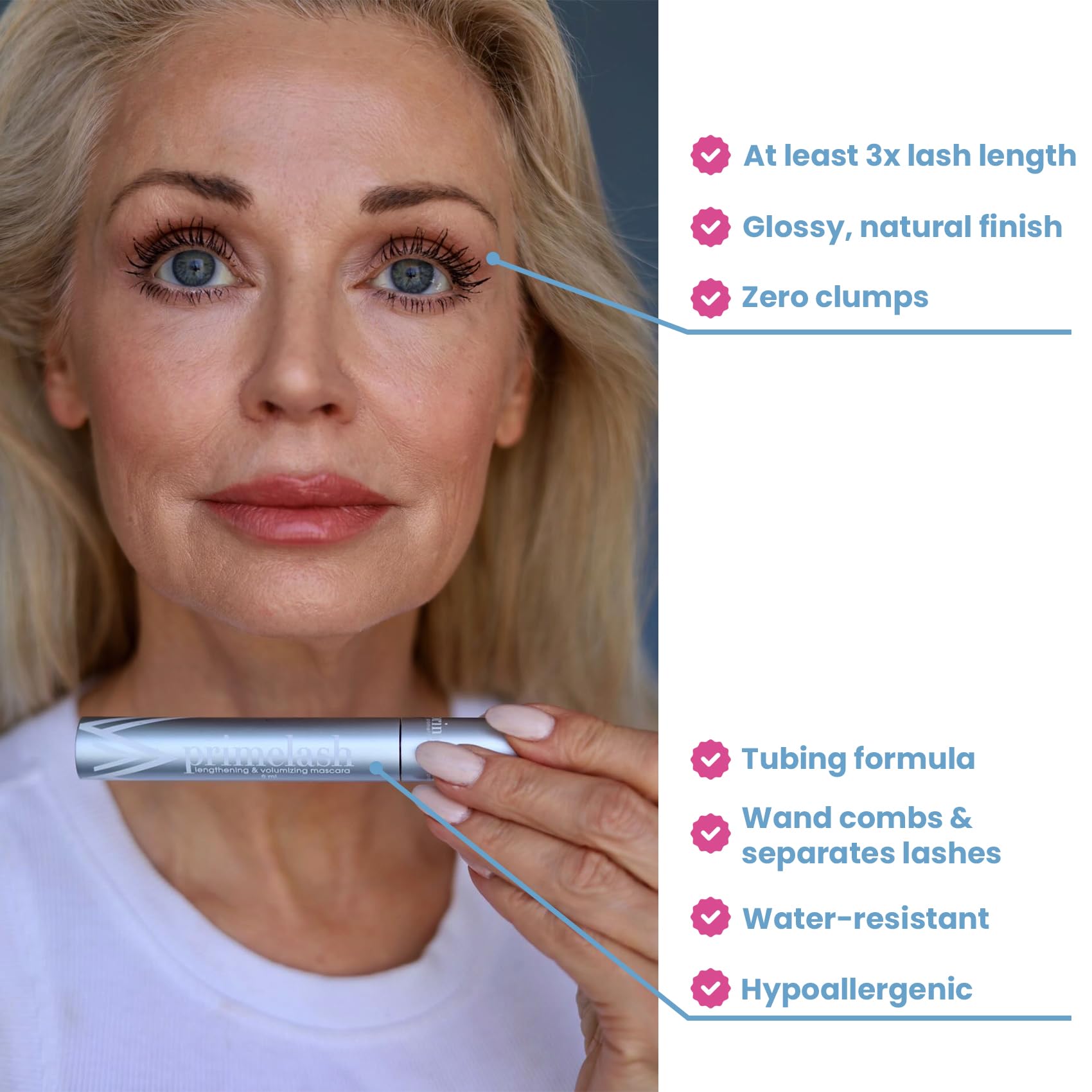 Prime Prometics PrimeLash Mascara for Older Women – Volumizing, Incredible Length in 2 Coats – Long-Stay, Zero Clumps, Hypoallergenic (Black)