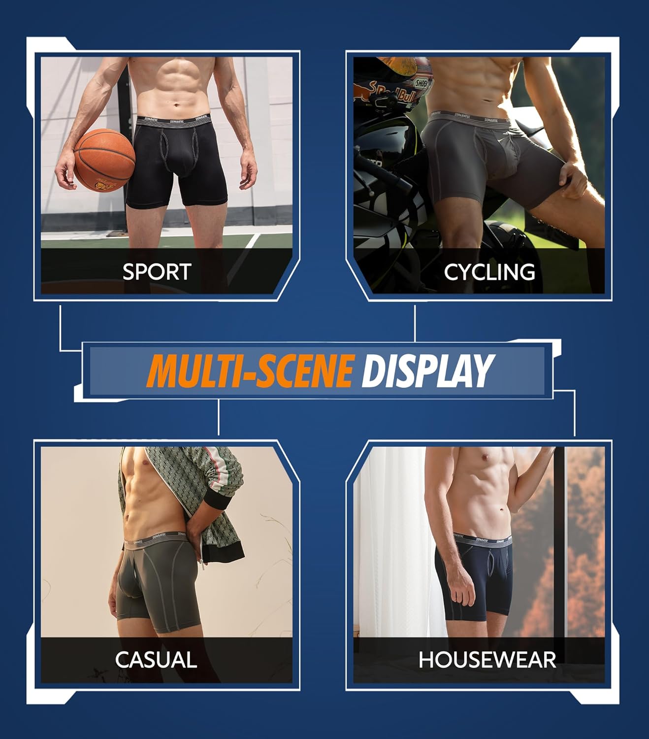 Separatec Mens Underwear with Pouch for balls Anti Chafing Underwear Men Athletic Sport Performance Long Boxer Briefs 3 Pack