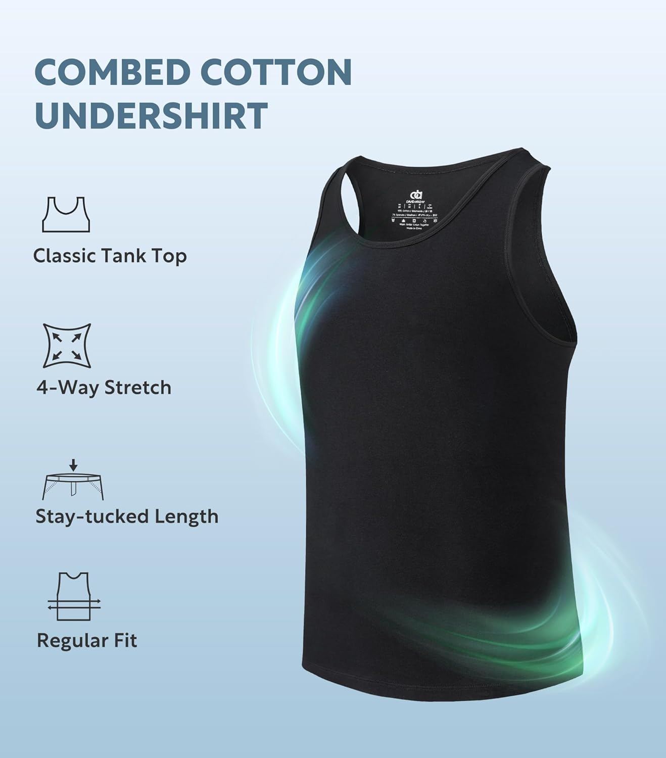 DAVID ARCHY Men's Undershirts Combed Cotton Tank Tops Soft Moisture-Wicking Shirt Breathable A-Shirt for Men 3 Pack