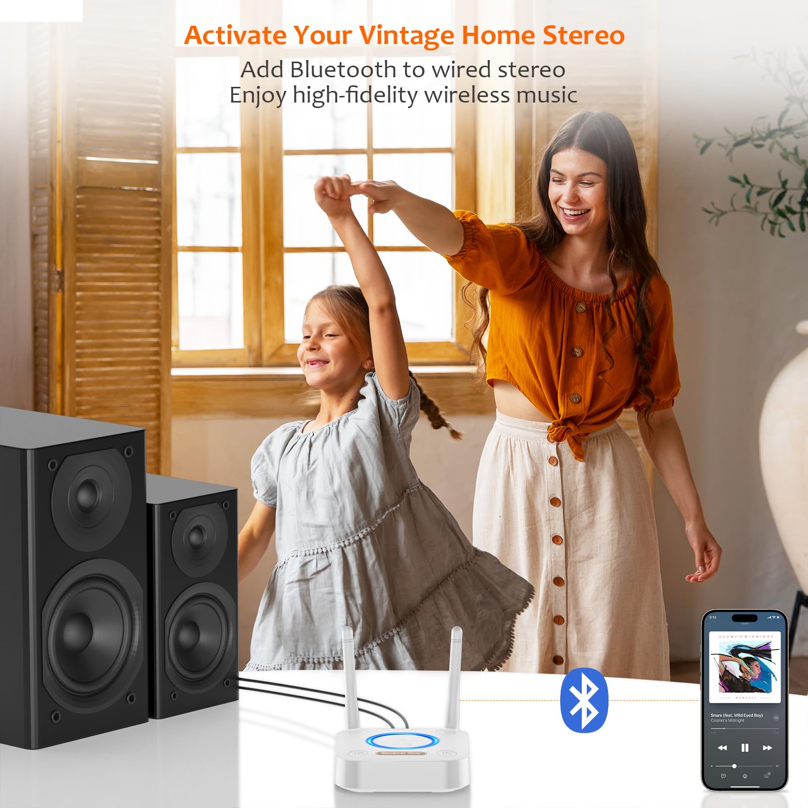 [Upgraded] 1Mii B06Pro Long Range Bluetooth Receiver, HiFi Wireless Audio Adapter, Bluetooth 5.1 Receiver with 3D Surround aptX HD Low Latency Optical RCA AUX 3.5mm Coaxial for Home Stereo System