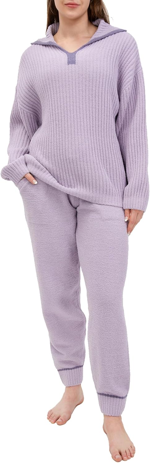 DAVID ARCHY Fleece Pajamas Women Warm Winter Fuzzy Cozy Pjs Sets Soft Comfy Long Sleeve Tops and Pants Sleepwear Loungewear