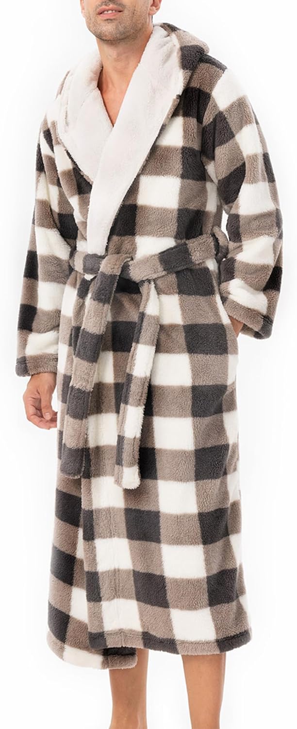 DAVID ARCHY Men's Soft Fleece Plush Robe Full Length Long Bathrobe