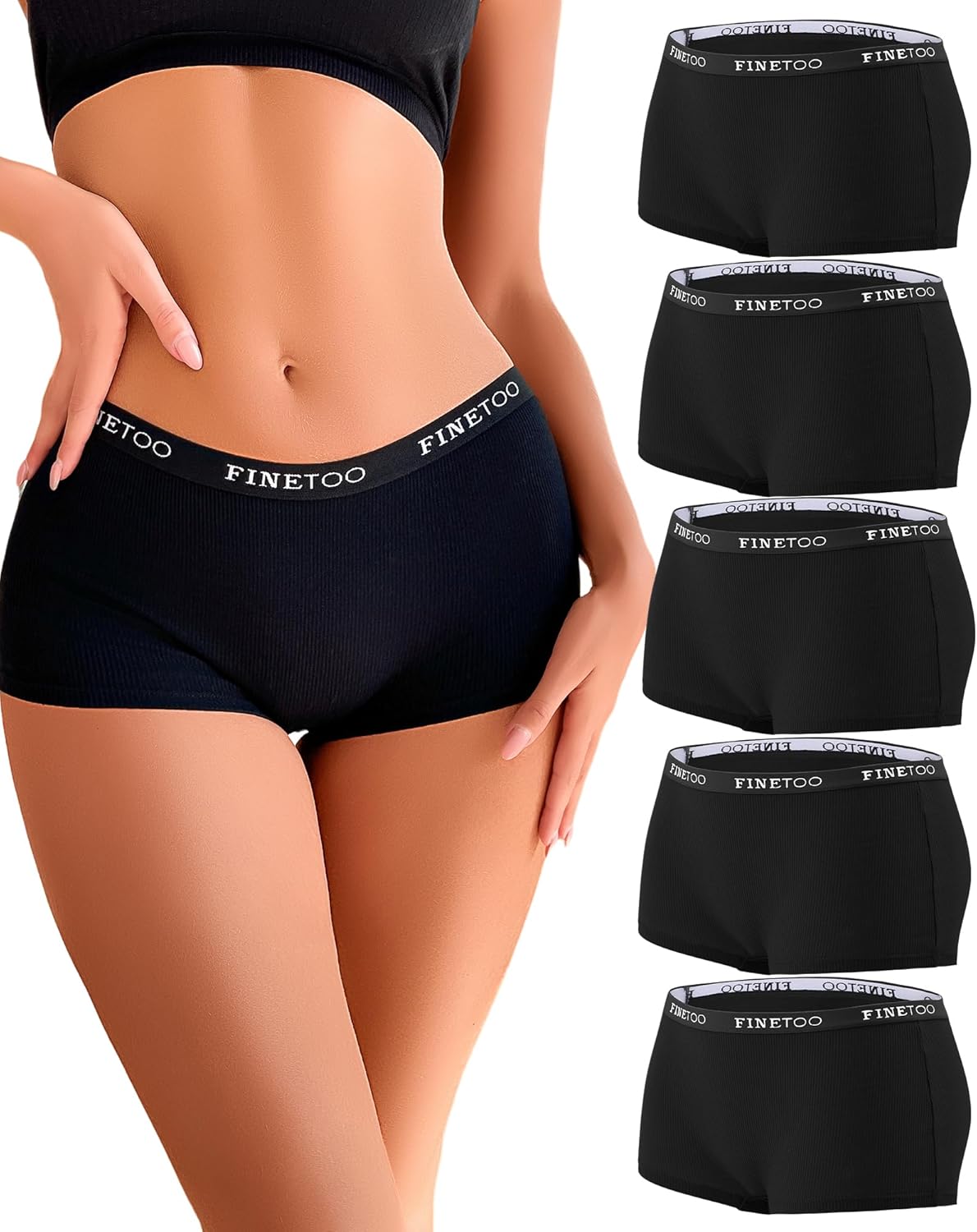 FINETOO Boyshort Underwear for Women Cotton Boxer Briefs Full Coverage Ladies BoyShorts Panties 5 Pack