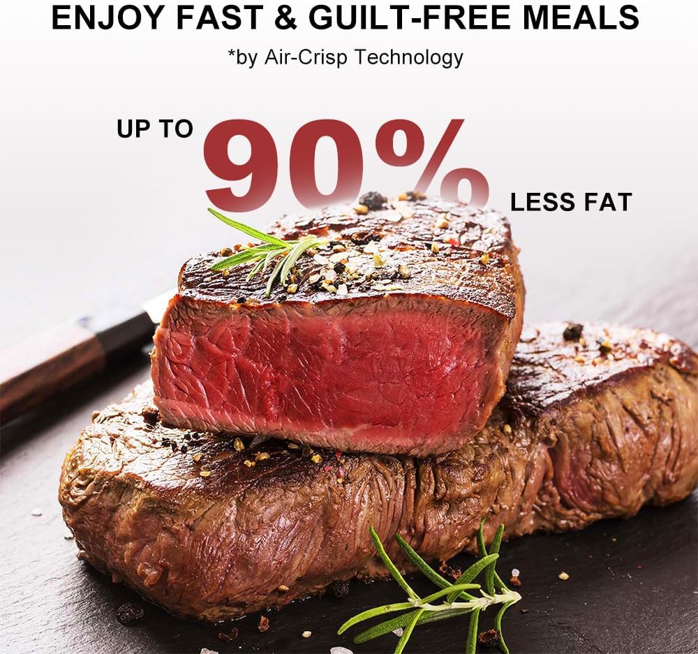 Air Fryer 6.8 Quarts, 10-in-1 Functions, Air Fry, Roast, Bake, Broil, Dehydrate, Large & Compact Air Fryers, Nonstick & Dishwasher-Safe Airfryer Basket, Stainless Steel Air Fryer, Easy to Use