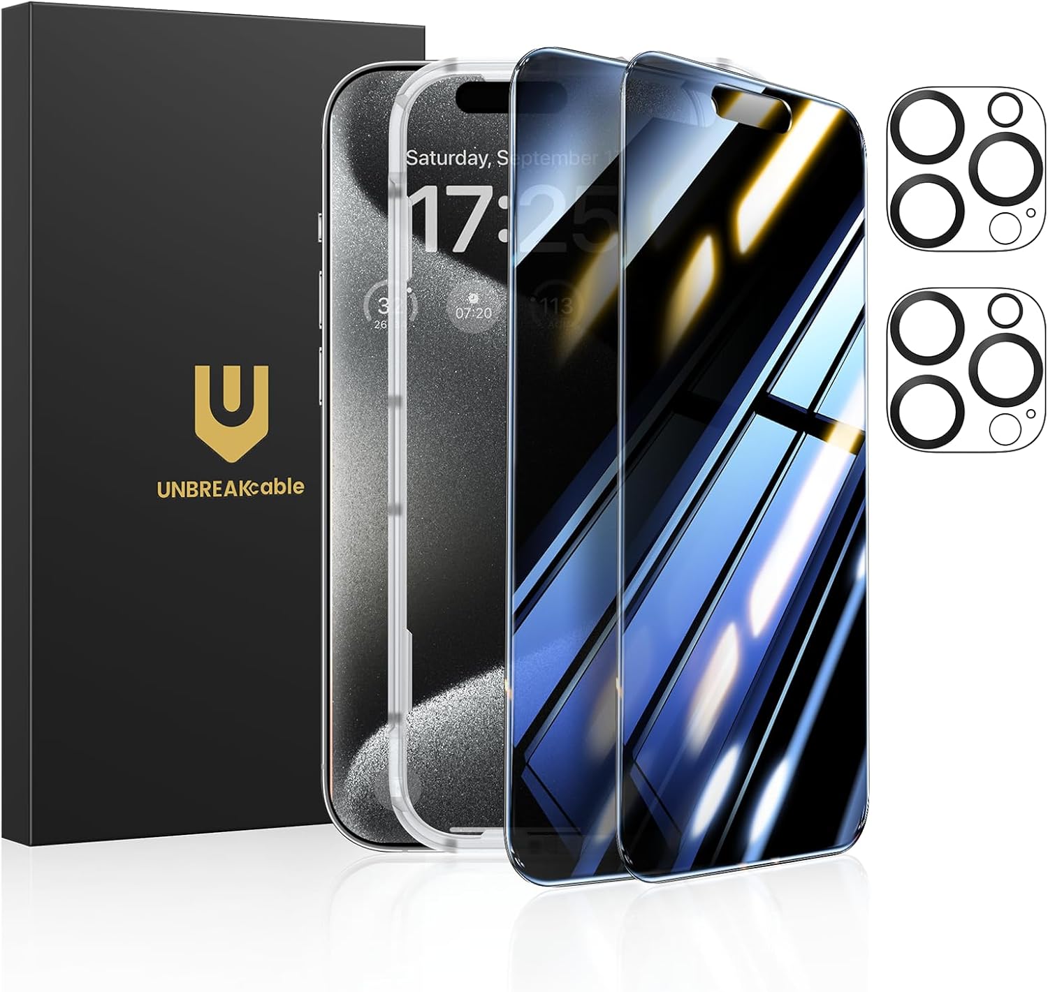 UNBREAKcable Privacy Screen Protector for iPhone 16 Pro Max (6.9-Inch), 2-Pack + 2 Lens Protectors｜25° Anti-Spy｜9H Hardness｜Anti-Fingerprint｜HD Clarity Tempered Glass